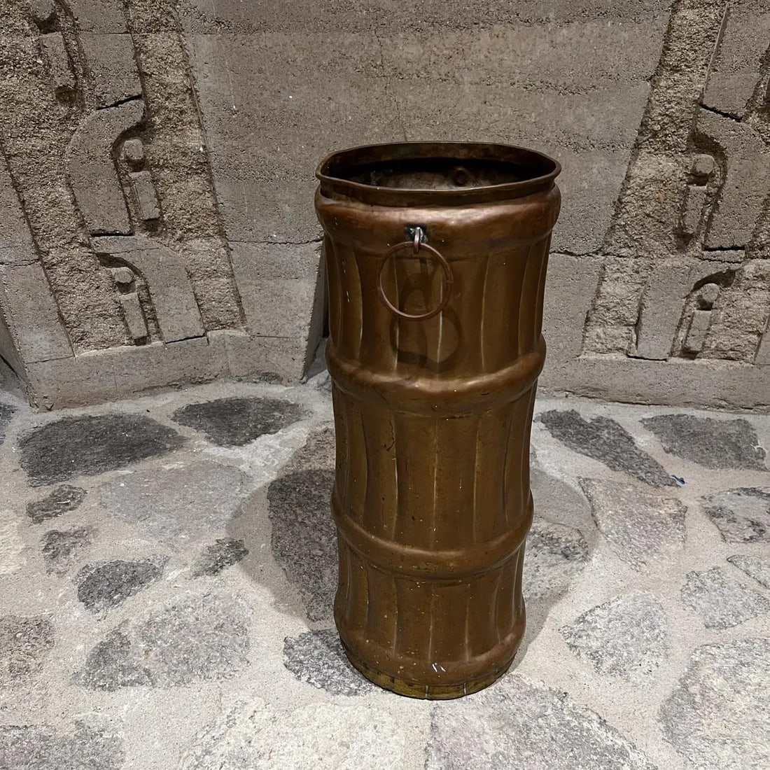 1940s French Umbrella Stand Solid Brass Faux Bamboo France - 12