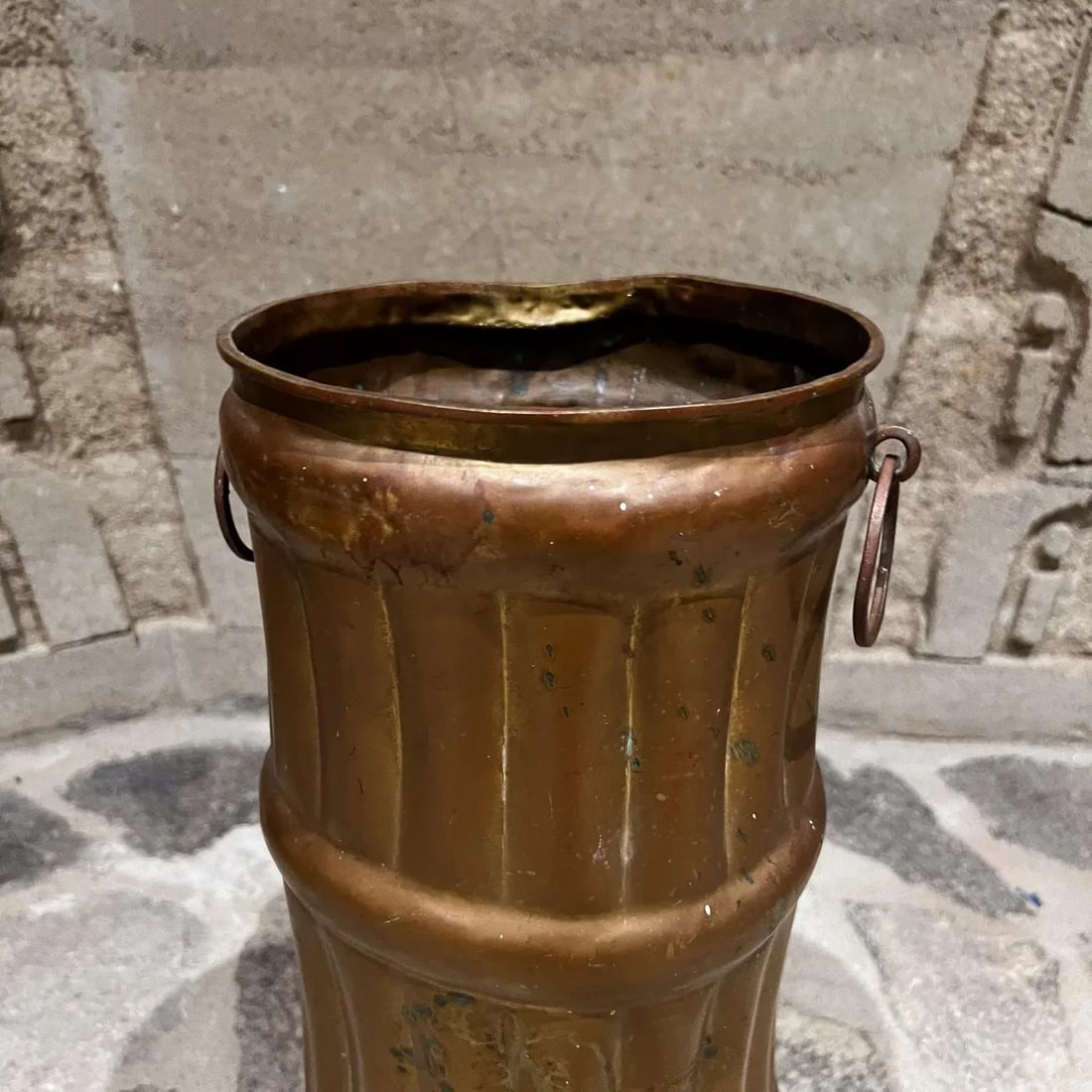 1940s French Umbrella Stand Solid Brass Faux Bamboo France - 3