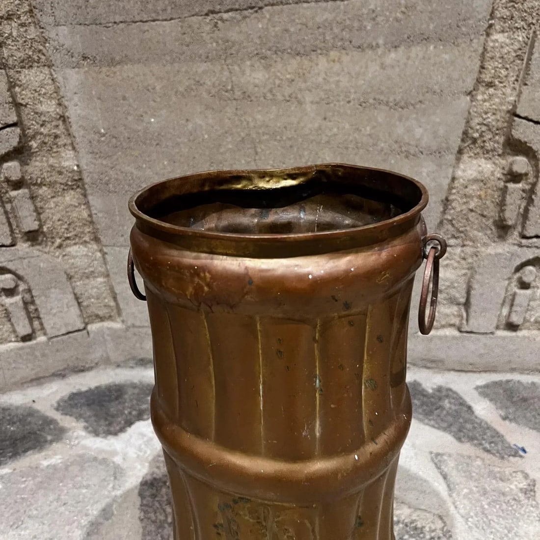 1940s French Umbrella Stand Solid Brass Faux Bamboo France - 4