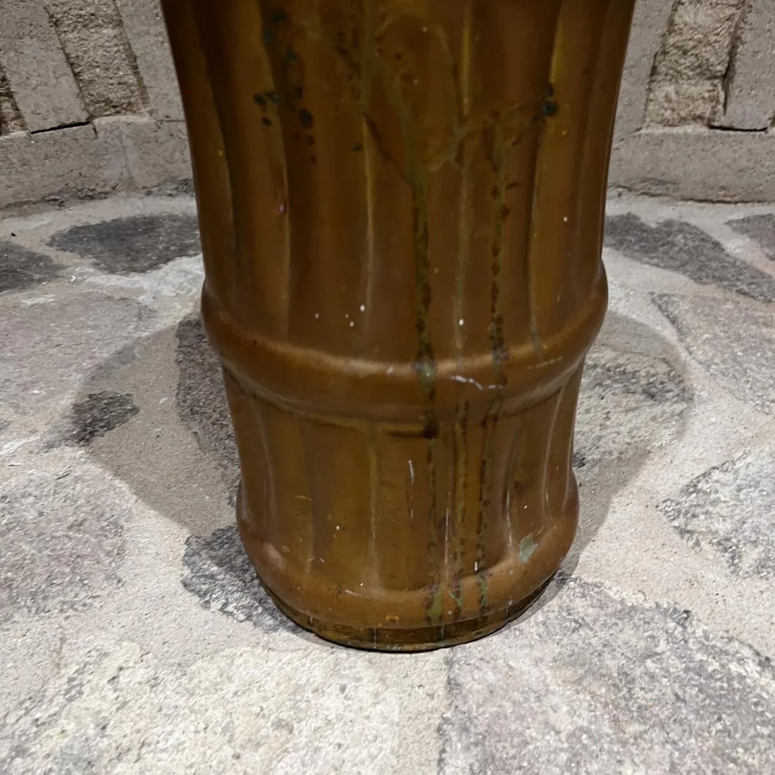 1940s French Umbrella Stand Solid Brass Faux Bamboo France - 6