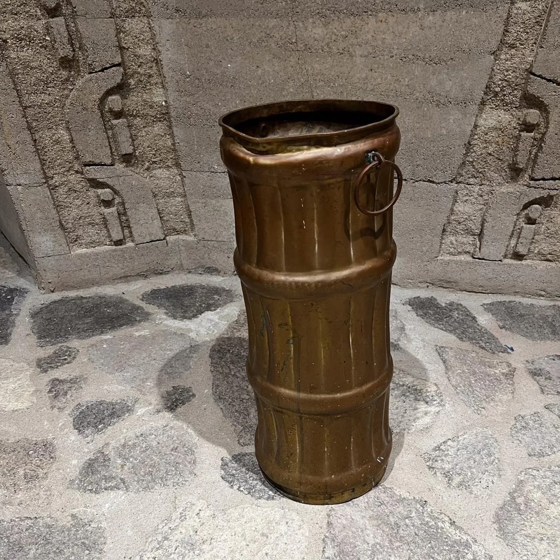 1940s French Umbrella Stand Solid Brass Faux Bamboo France - 9