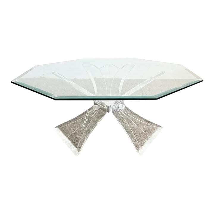 Postmodern Octagonal Beveled Glass Top Lucite Coffee Table (1 of 9)