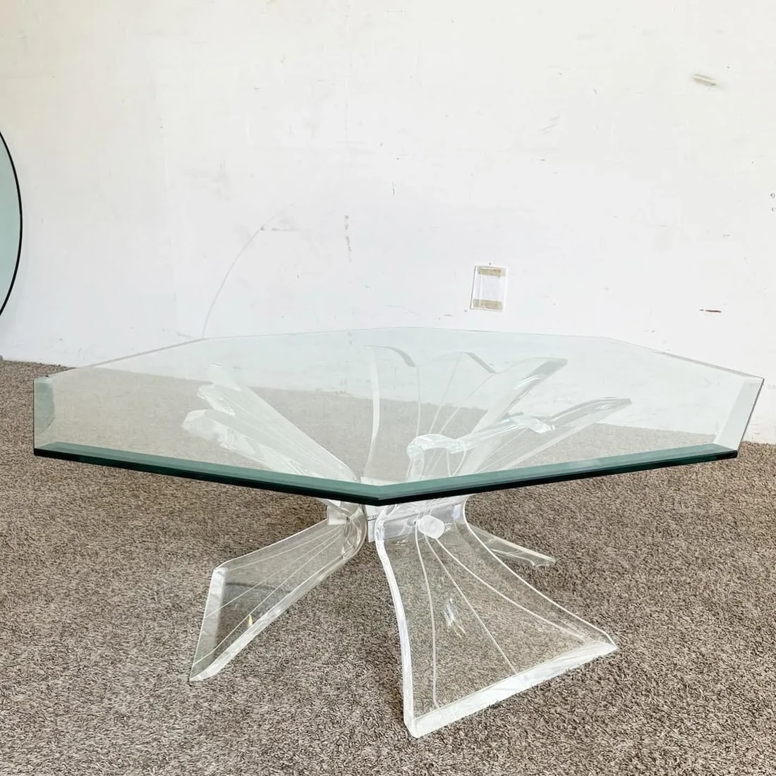 Postmodern Octagonal Beveled Glass Top Lucite Coffee Table - 5