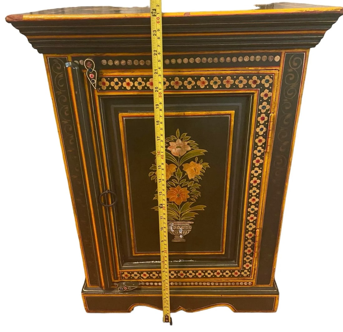 Vintage Folk Art Painted Tall Cabinet With Floral Design - 10