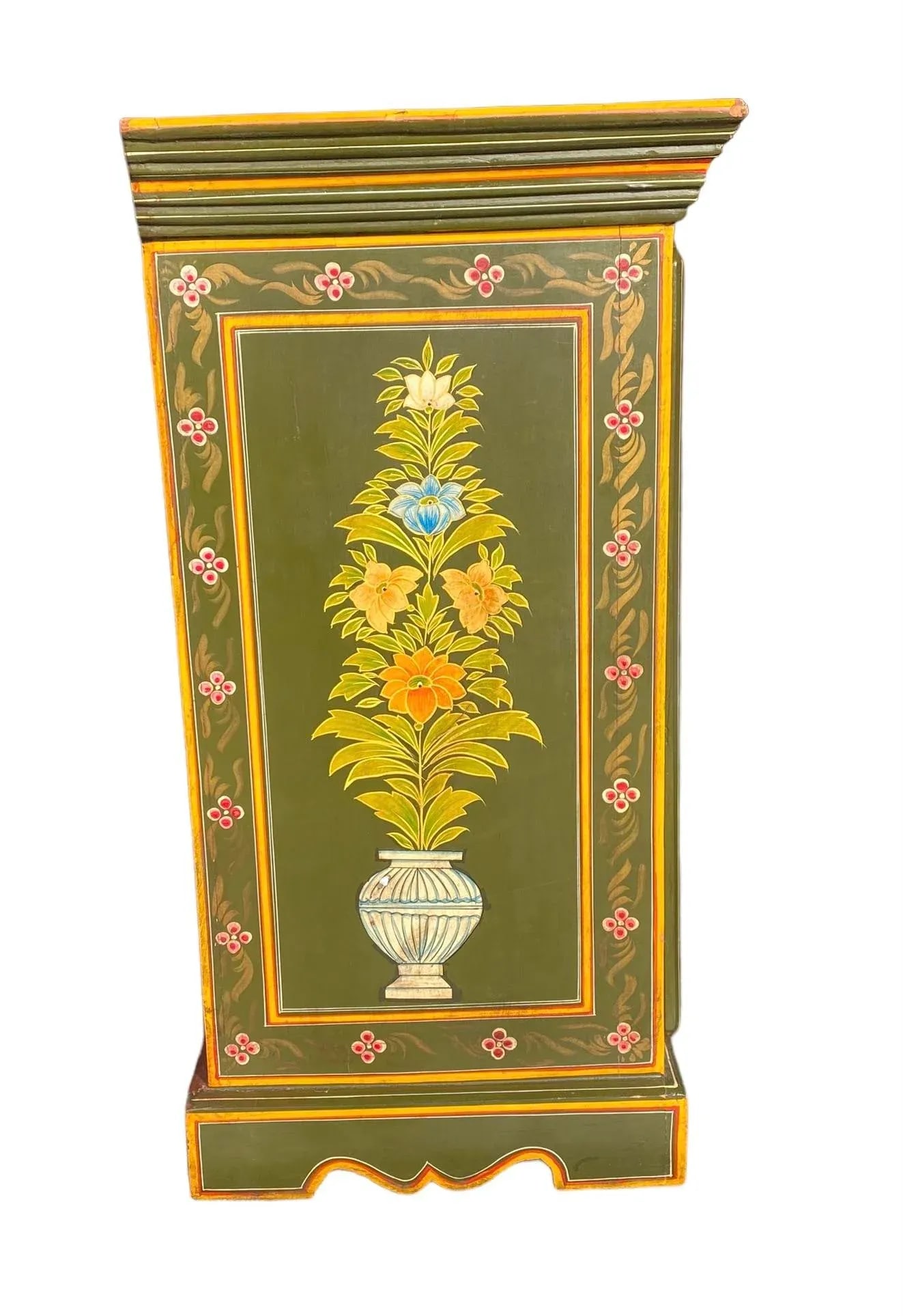 Vintage Folk Art Painted Tall Cabinet With Floral Design - 6