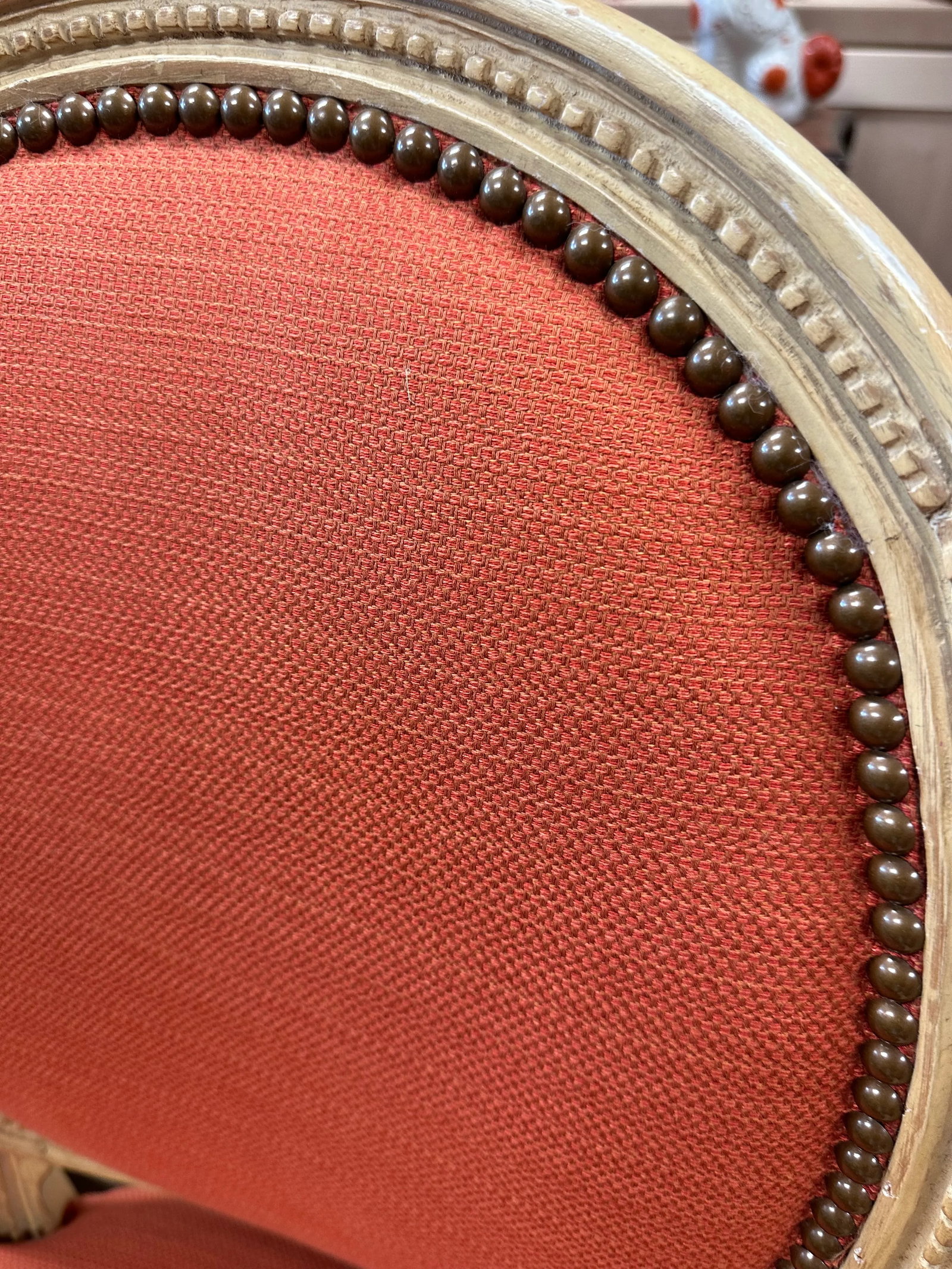Mid 20th Century Louis Xv Style Coral Upholstered French Arm Chair With Racks Oval Back - 5