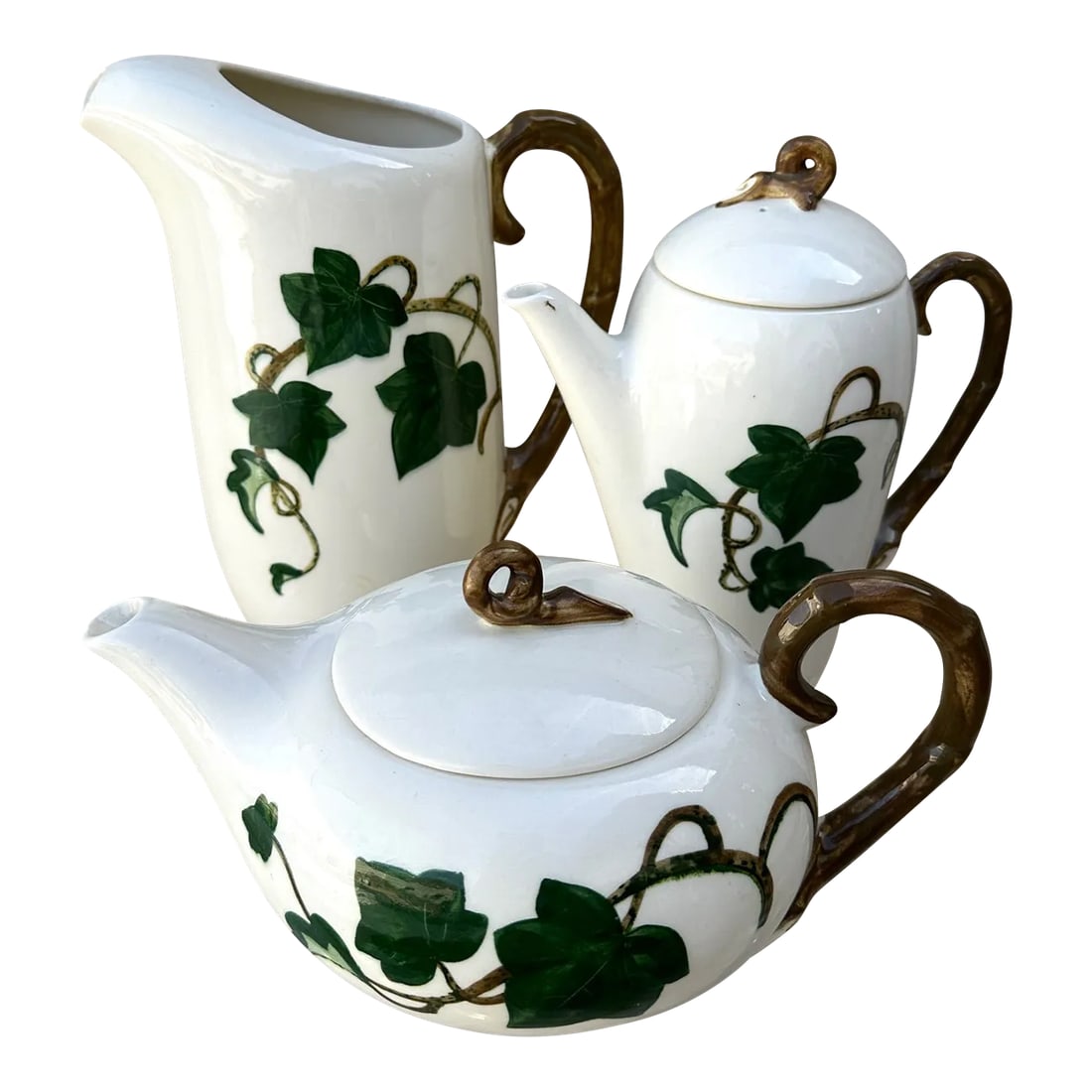Vintage Ivy Print Serving Set of 3: Vintage Metlox of California Poppytrail "Ivy" serving set of 3 Perfect for a Garden party or get together. Matching dinnerware sold separately in my other listings. Set dates 1946-1986 Hand painted