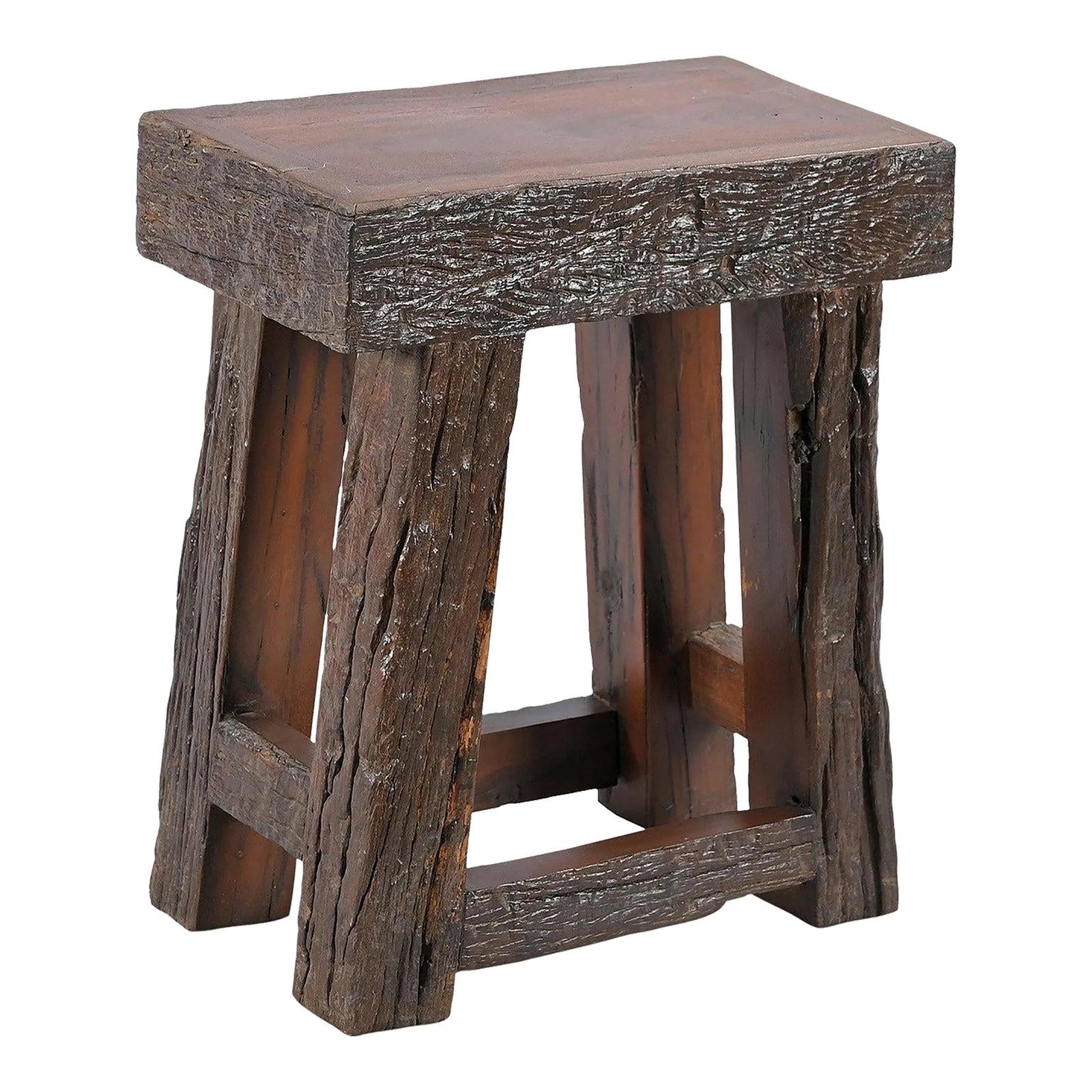 1990s Rustic Ranch Style Distressed Spalted Wood Bench (1 of 2)