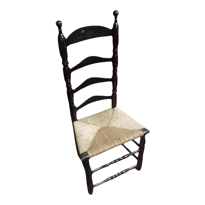 18th Century American Curved Ladder Back Oak Chair With Rush Seat (1 of 9)
