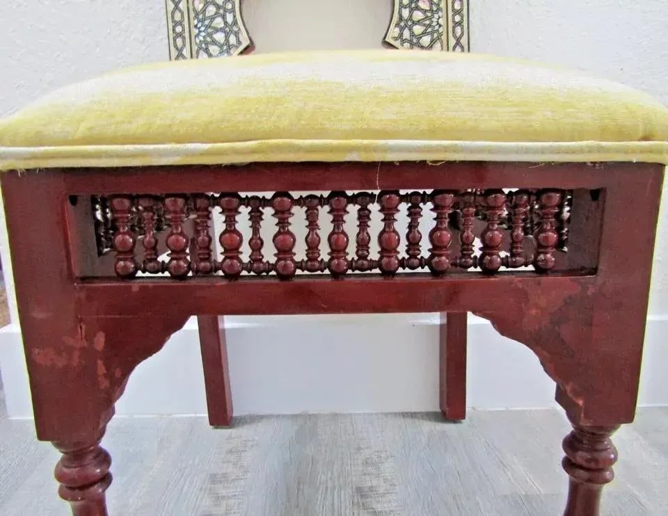 Antique Carved Hardwood and Inlay Mother of Pearl Side Chair Versace Style Seat - 10