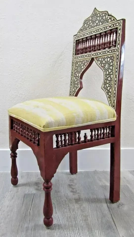 Antique Carved Hardwood and Inlay Mother of Pearl Side Chair Versace Style Seat - 2