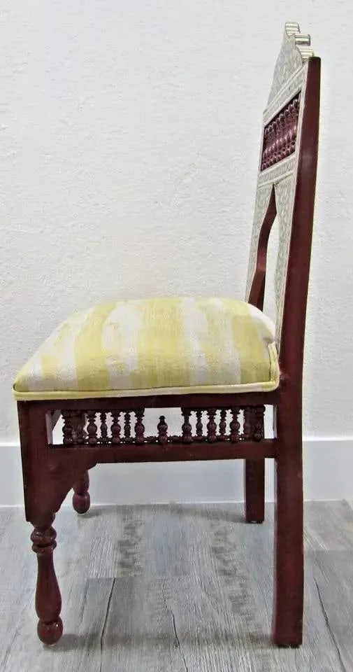 Antique Carved Hardwood and Inlay Mother of Pearl Side Chair Versace Style Seat - 3