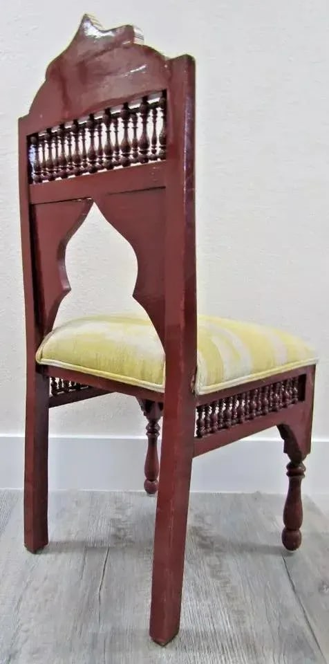 Antique Carved Hardwood and Inlay Mother of Pearl Side Chair Versace Style Seat - 4