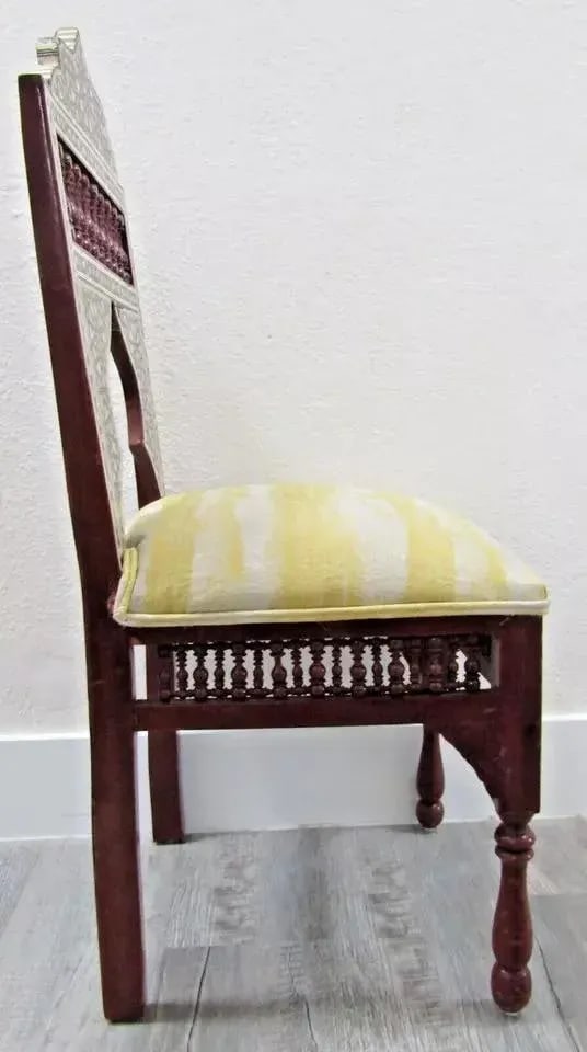 Antique Carved Hardwood and Inlay Mother of Pearl Side Chair Versace Style Seat - 5