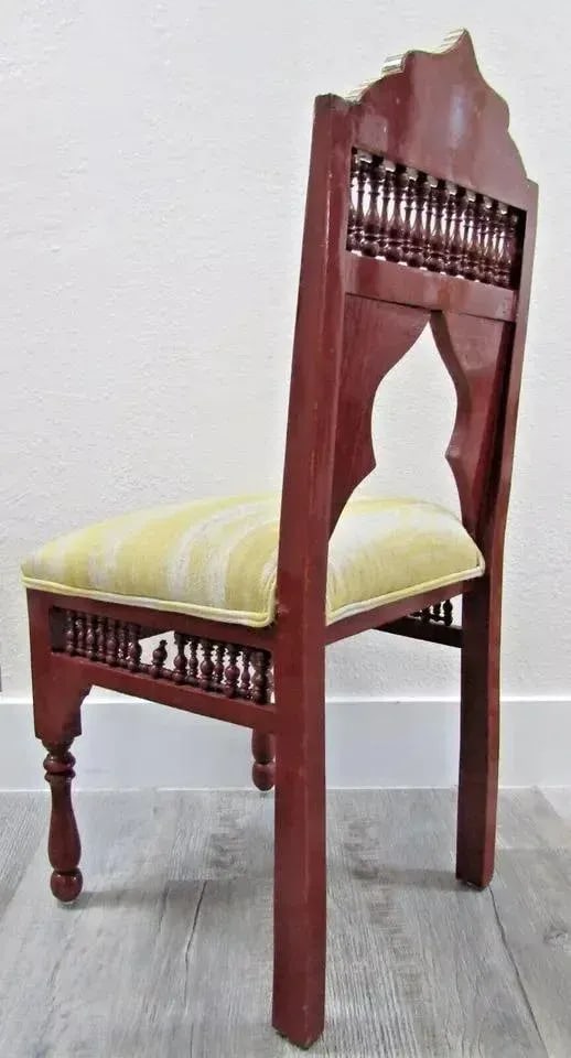 Antique Carved Hardwood and Inlay Mother of Pearl Side Chair Versace Style Seat - 6