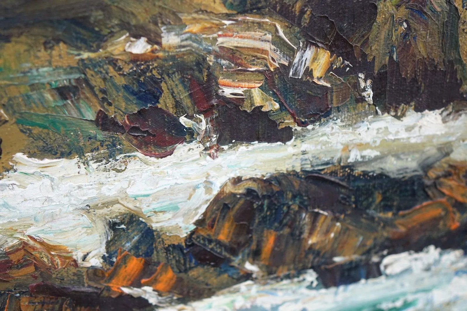 Ocean Landscape Original Oil Painting on Canvas 1965 Signed on the Bottom, Framed - 4