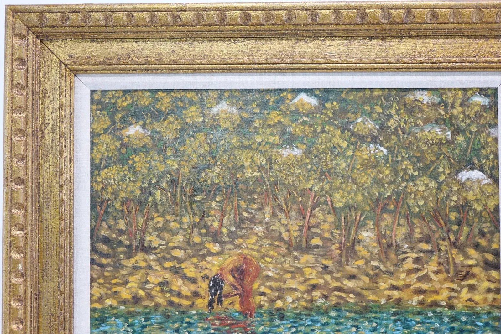 Mid 20th Century Woman at the Water Original Oil on Canvas Signed - 5