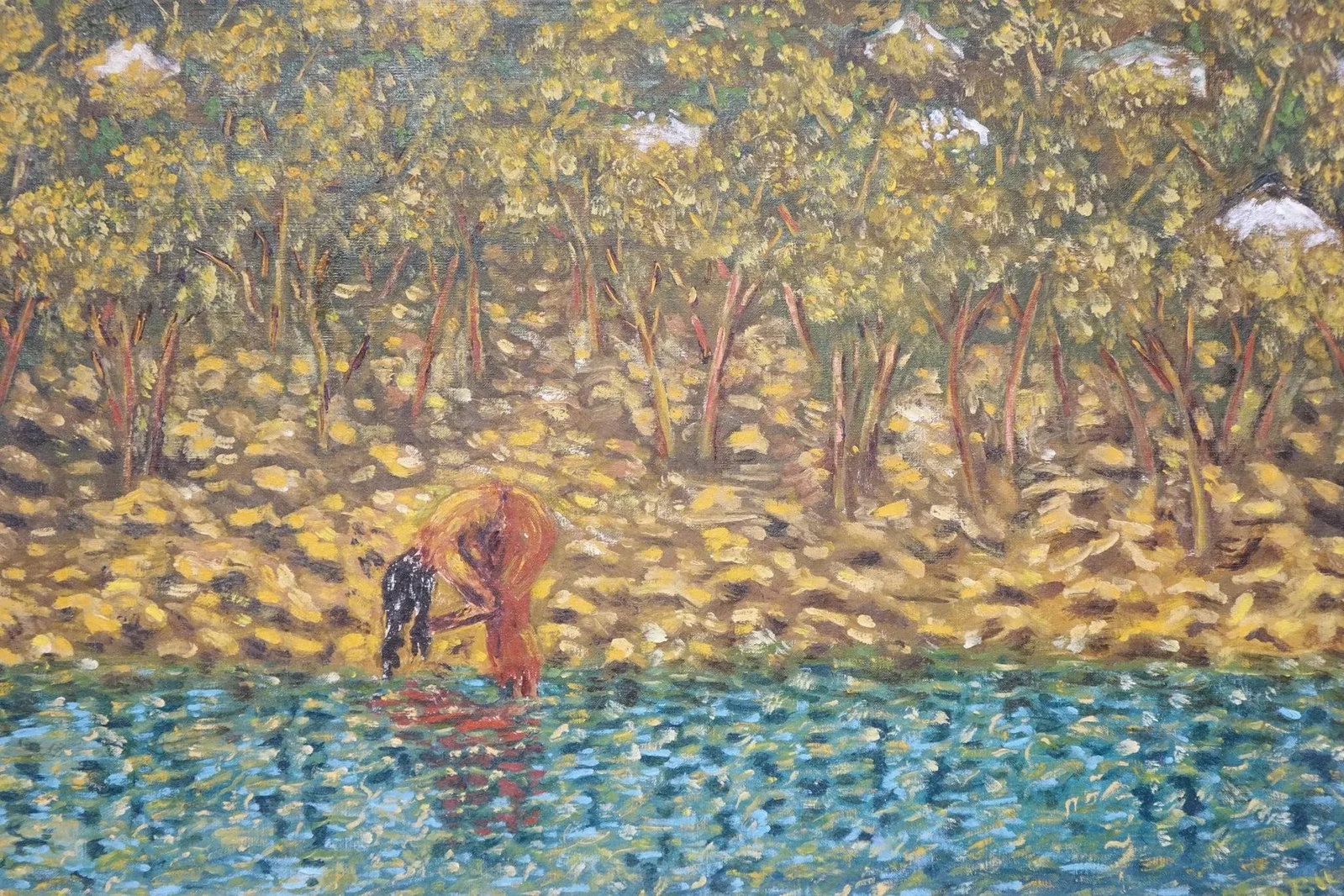 Mid 20th Century Woman at the Water Original Oil on Canvas Signed - 6