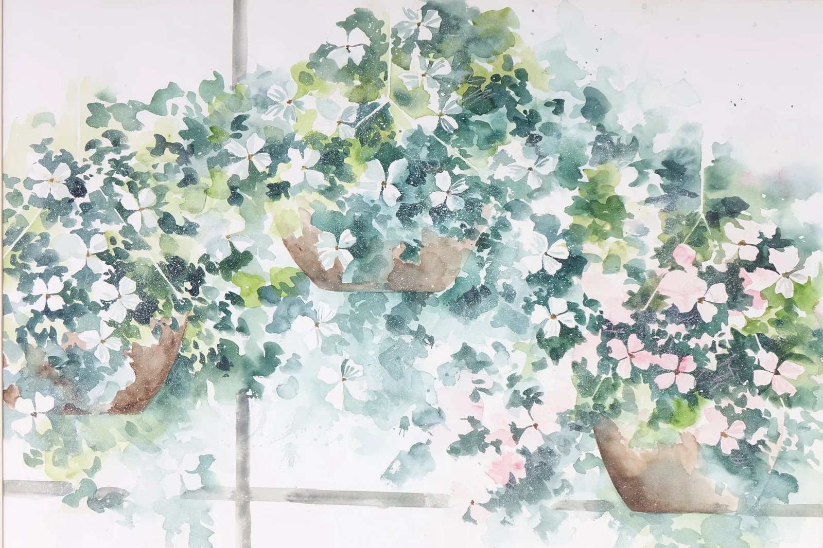 Late 18th Century Floral Still Life Large Original Watercolor on Paper Signed, Framed - 2