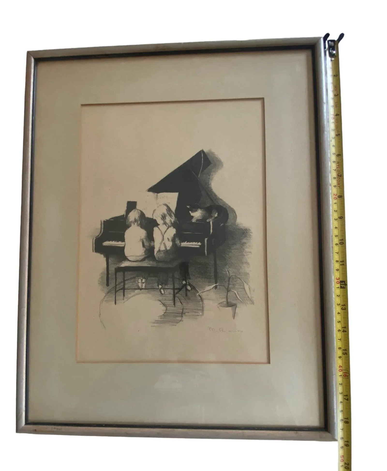 Mid 20th Century Vintage Framed Signed Contemporary Original Lithograph "Duet" by Artist Margery Aus - 10