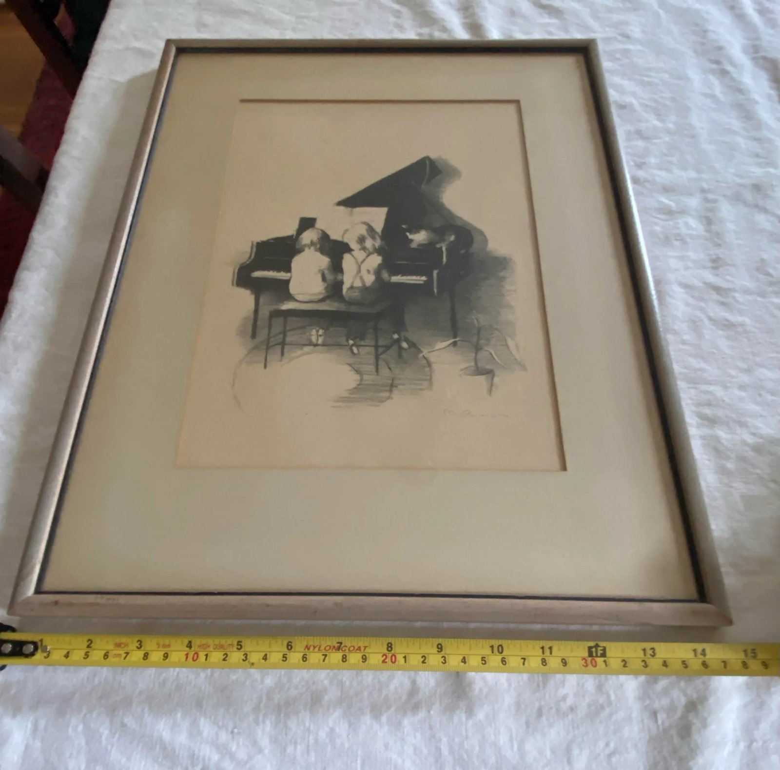 Mid 20th Century Vintage Framed Signed Contemporary Original Lithograph "Duet" by Artist Margery Aus - 11