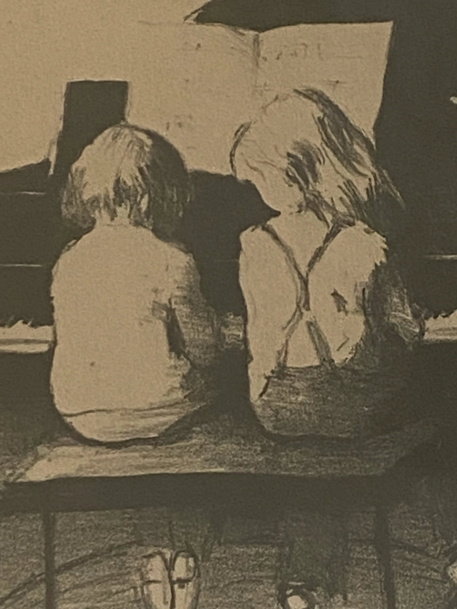 Mid 20th Century Vintage Framed Signed Contemporary Original Lithograph "Duet" by Artist Margery Aus - 4