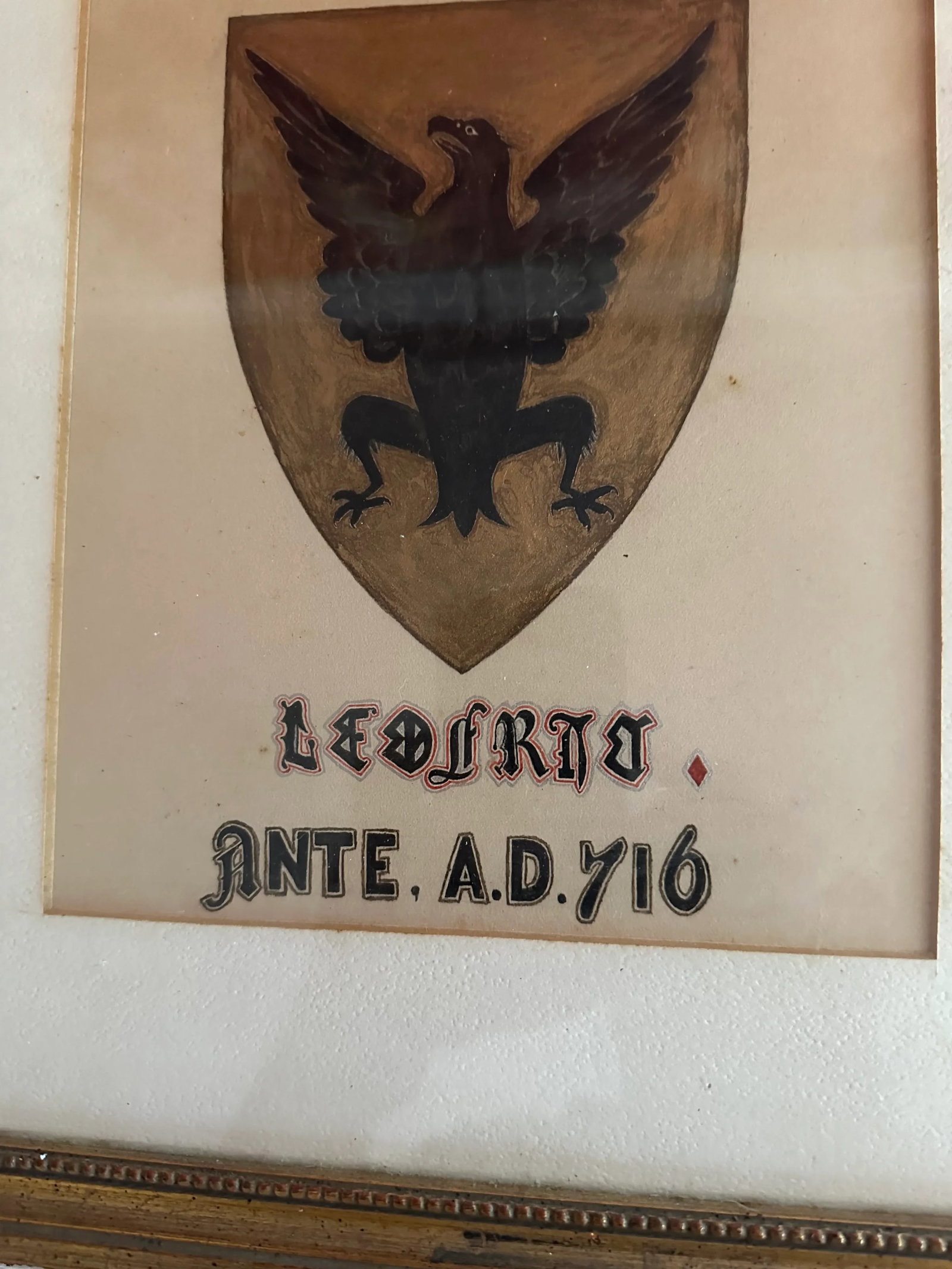 Framed Aristocratic Family Crest Leofric Mercia With Black Eagle and Gold Shield - 6