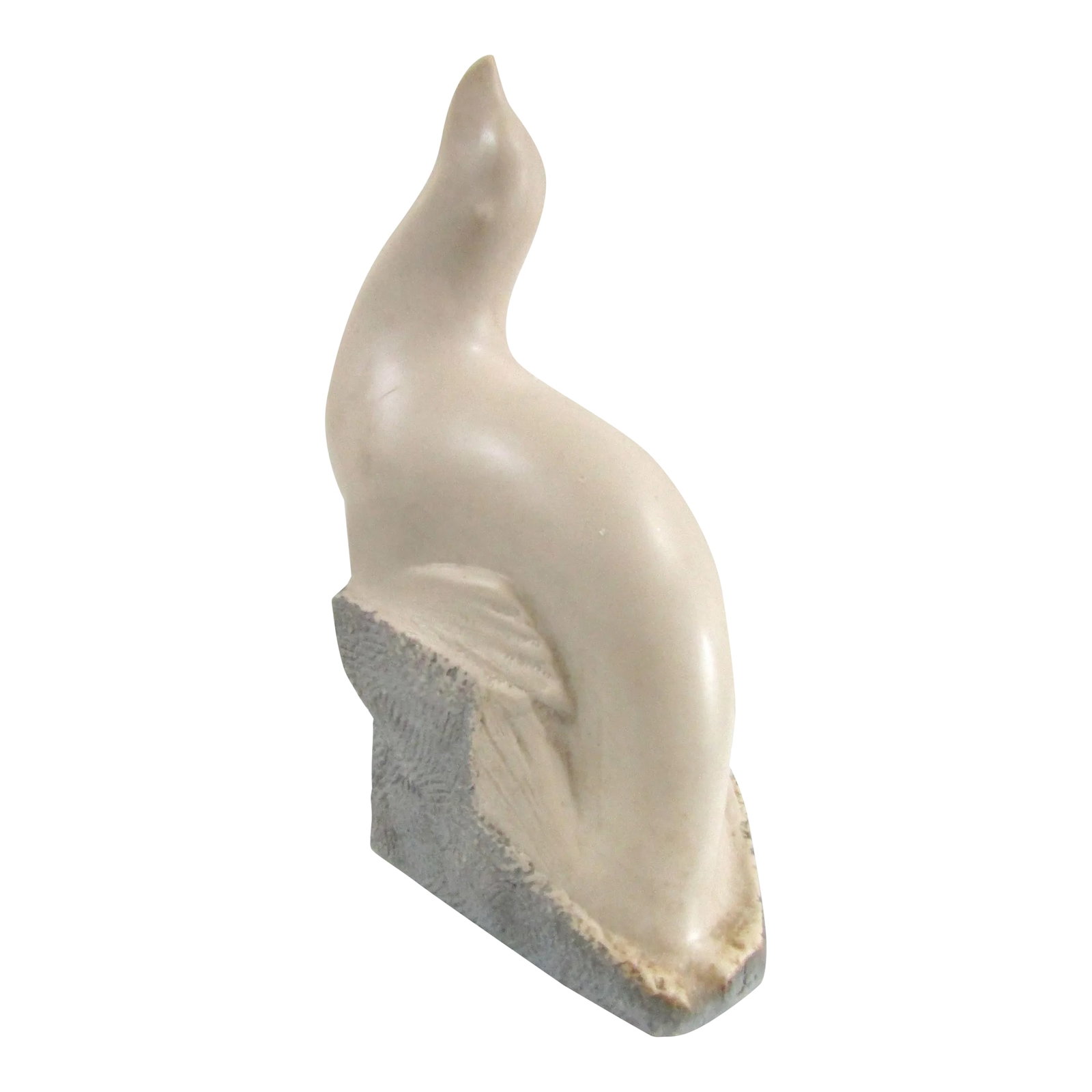 1970s Vincent Glinsky Smooth Cream Snow Seal on Rough Gray Cliff Sculpture Foundry Stone: Vincent Glinsky Smooth Cream Colored Snow Seal on Rough Gray Cliff 11 1/4" Foundry Stone Sculpture Probably released through Sculpture Collector's Ltd. Smooth and rough composition foundry stone.
