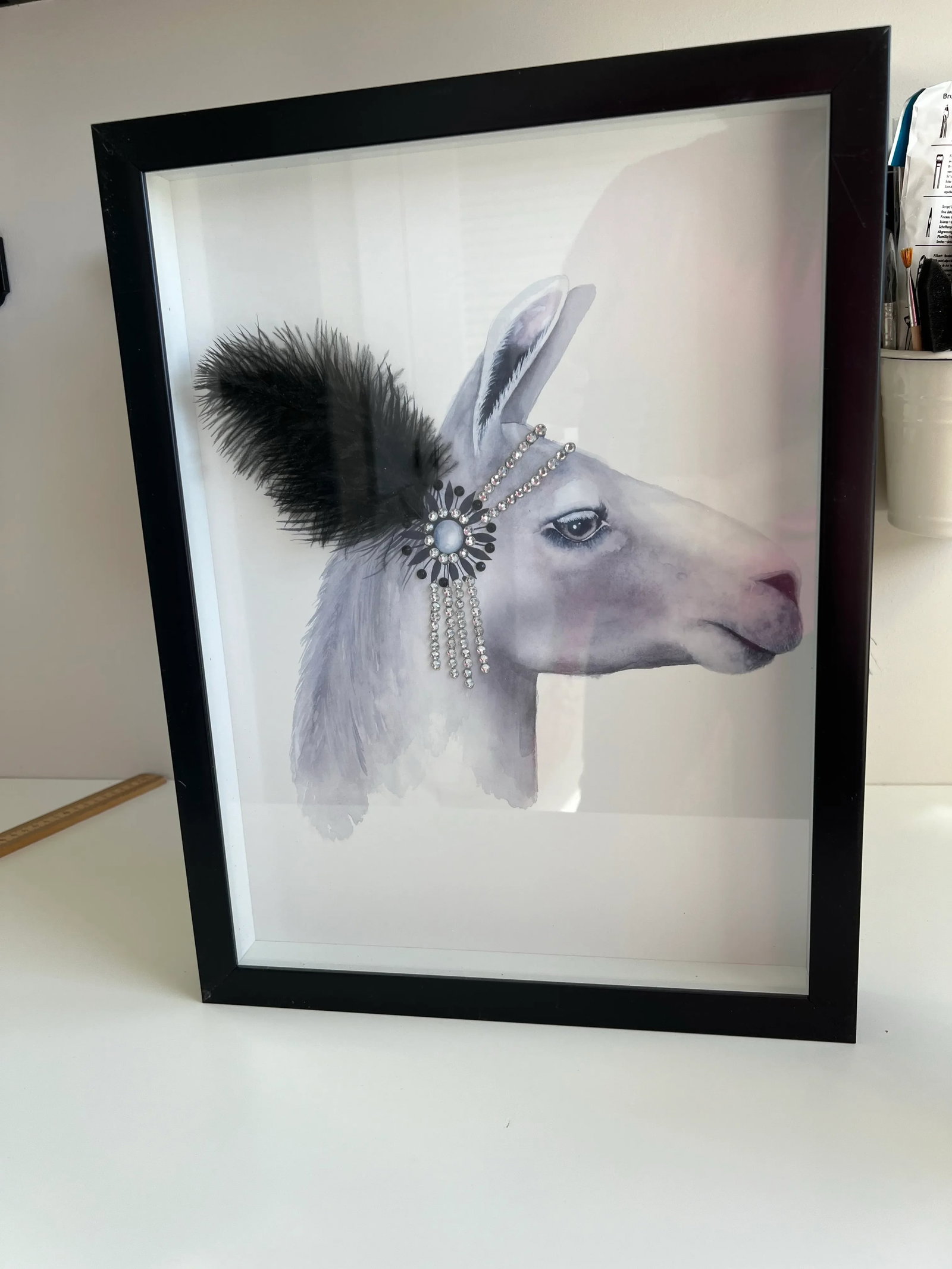 Ivy Bronx Classy Llama Embellished Giclee Wall Framed Art - 3