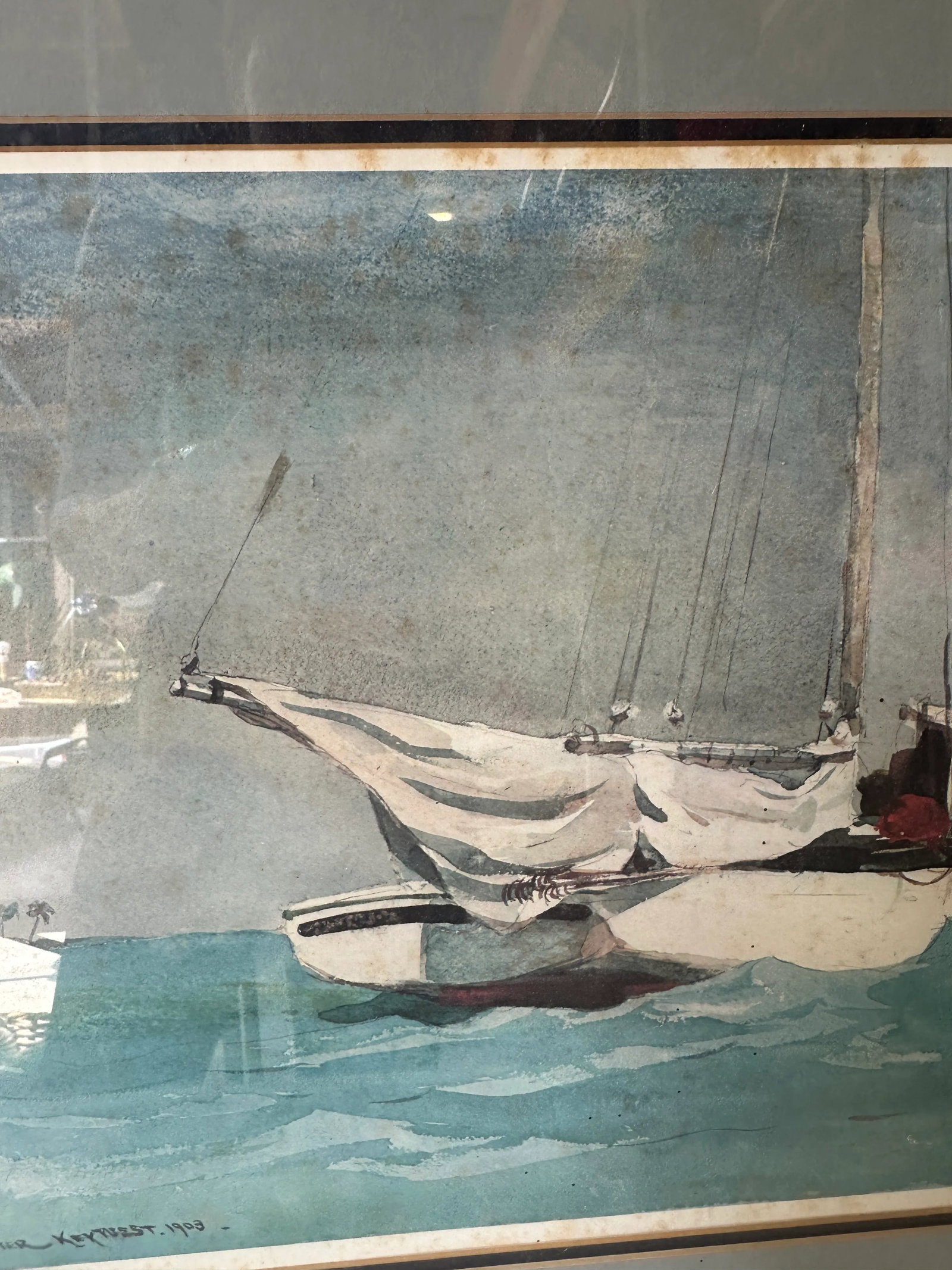 1970s Signed and Framed Seascape Painting of Boat - 5