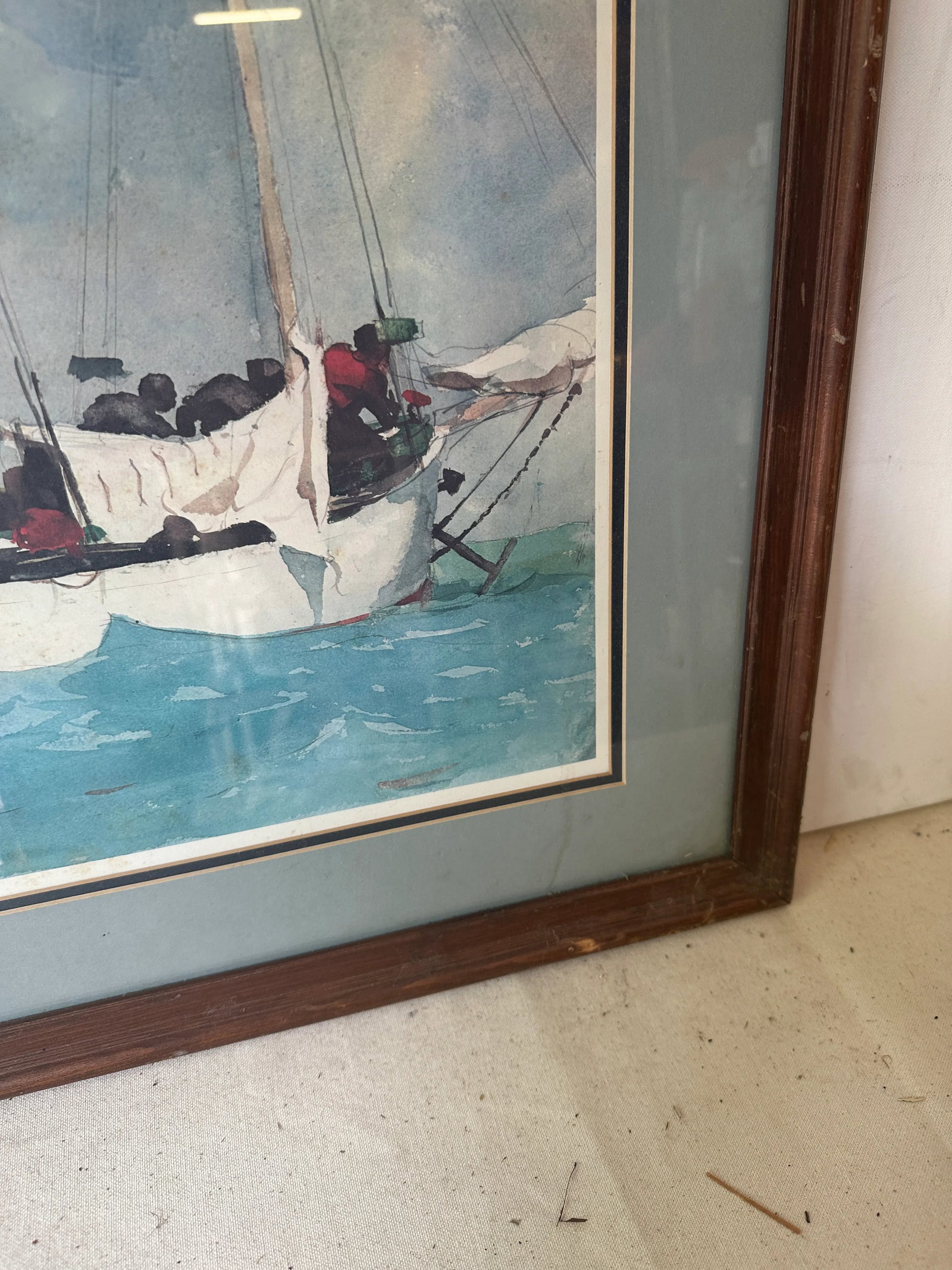 1970s Signed and Framed Seascape Painting of Boat - 7