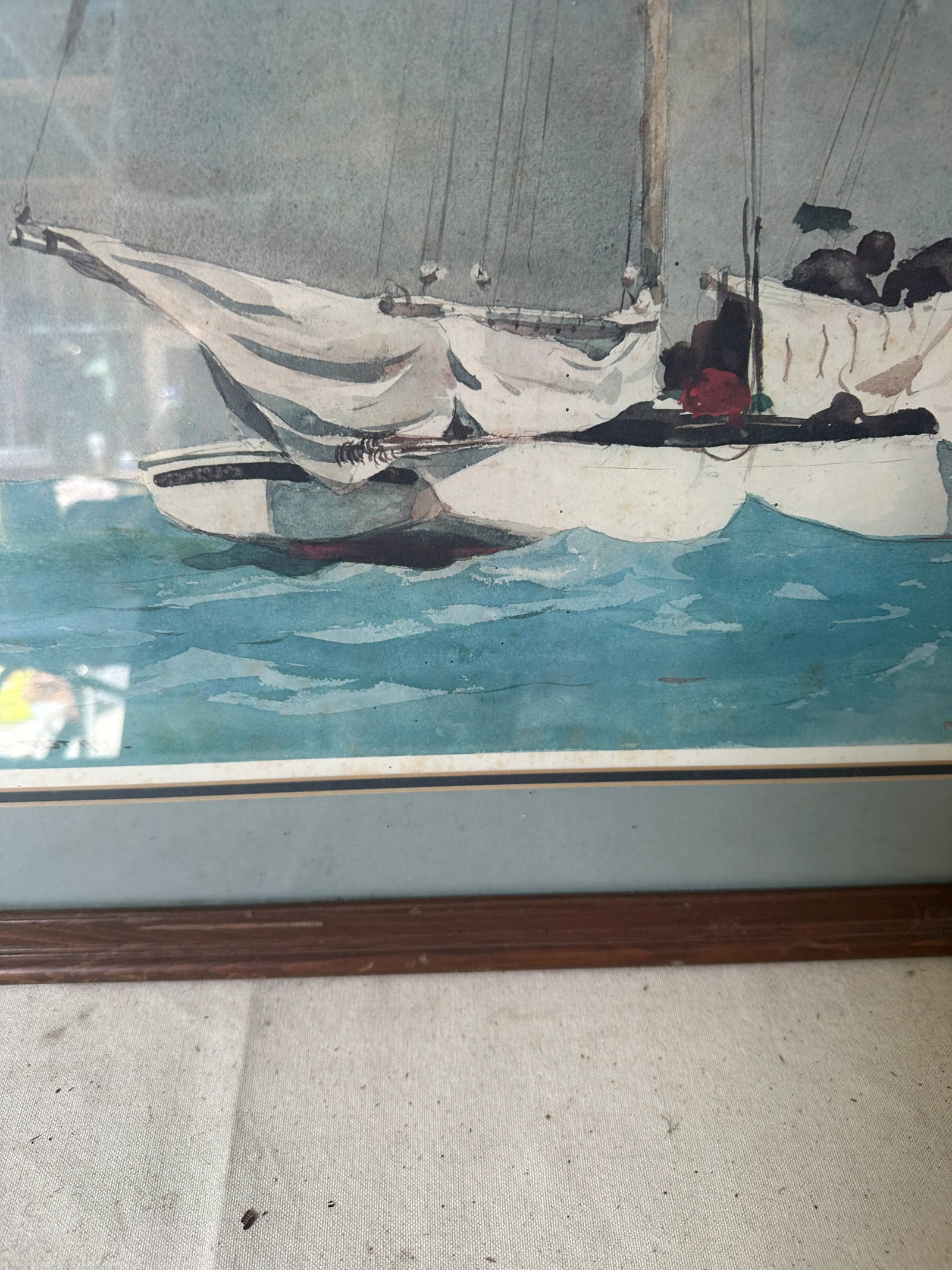 1970s Signed and Framed Seascape Painting of Boat - 8