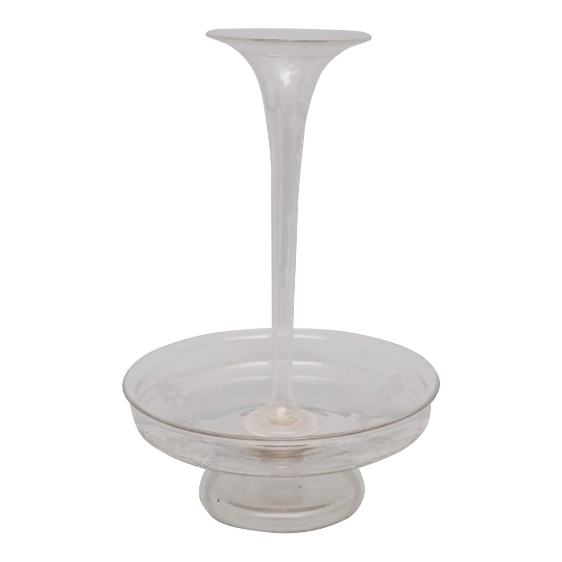 Late 19th Century Blown Glass Flower Epergne in the Shape of a Trumpet Vase With an Etched Glass Bow (1 of 7)