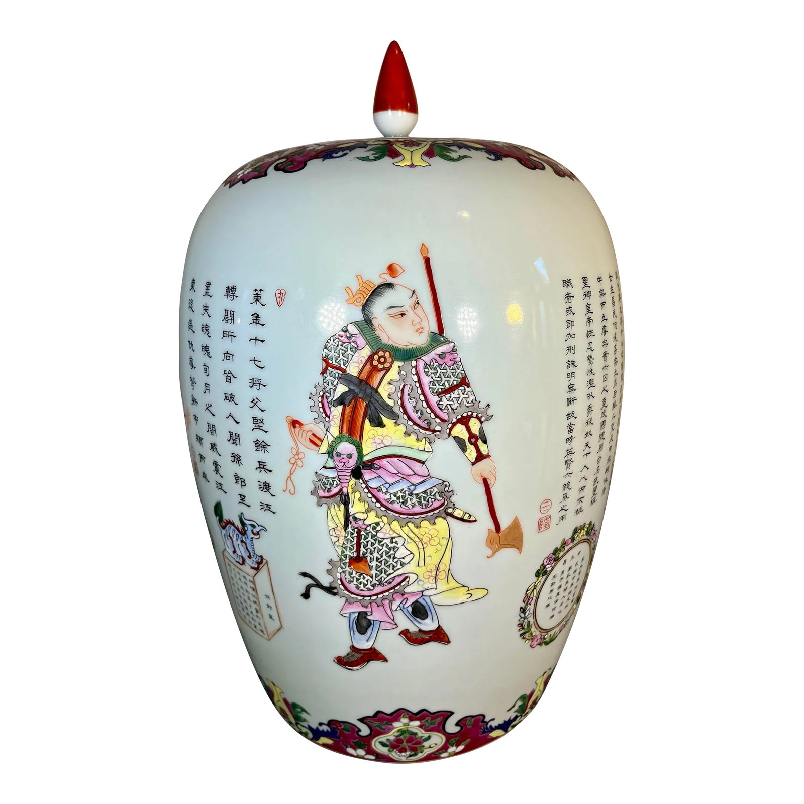Early 20th Century Hand Painted Chinese Story Urn With Lid: This wonderful urn has handpainted details and tells a story out of the pages of ancient Chinese history. Marked to underside. Condition: Alterations: Original Condition Unaltered Imperfections: Some 