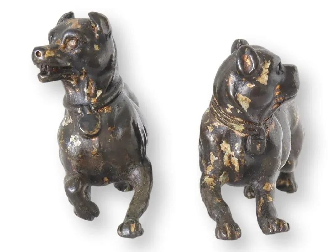 Antique Bronze Pug Dogs, a Pair - 3