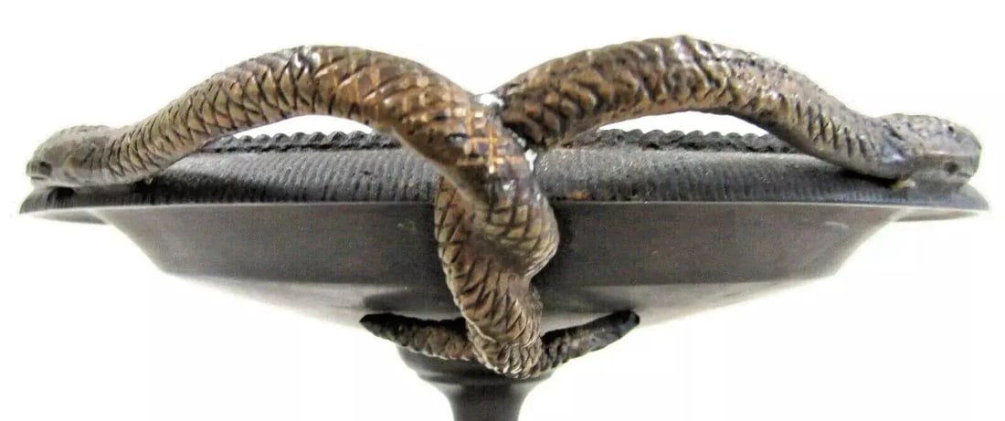 Mid-Century Italian Bronze Tazza Candle Holder With Snake Handles Circa 1940 - 5