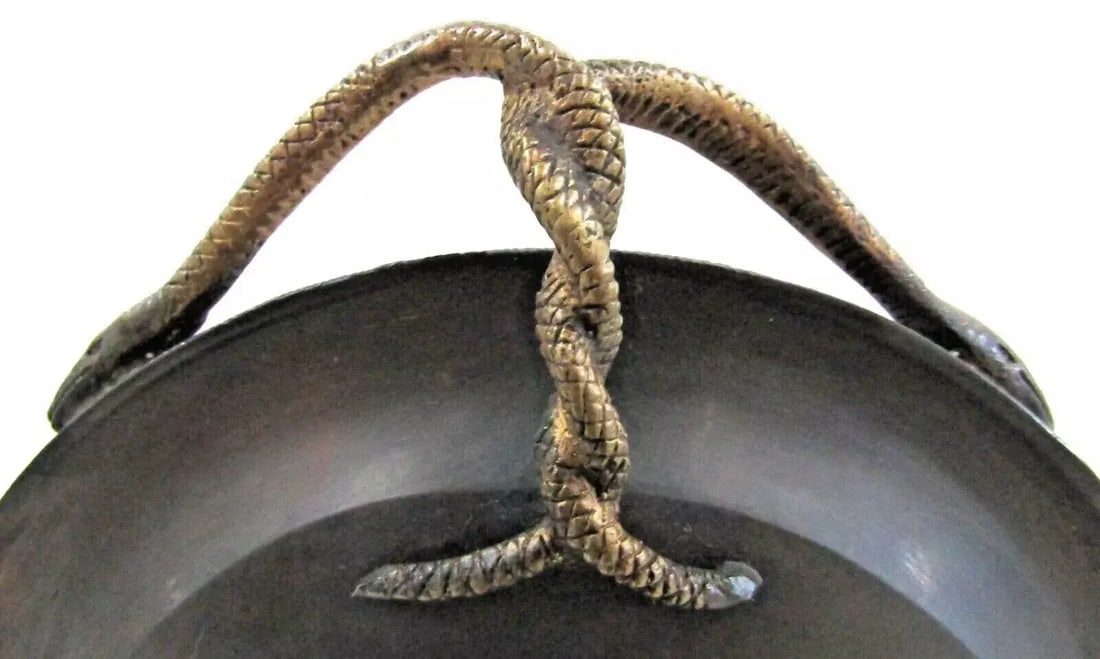 Mid-Century Italian Bronze Tazza Candle Holder With Snake Handles Circa 1940 - 6