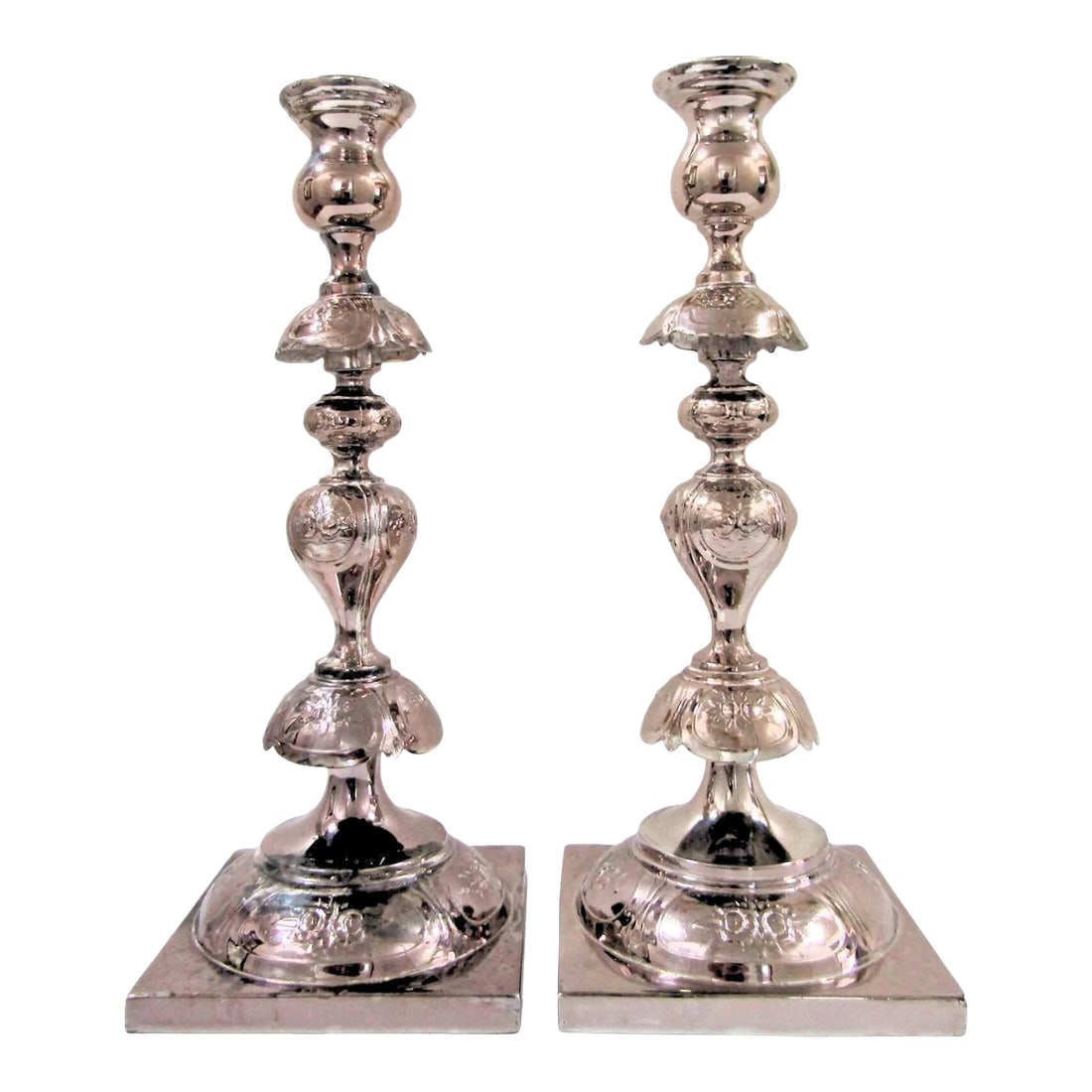 Antique Fraget N Plaque Sabbath Candlesticks 19th Century Judaica, a Pair (1 of 17)