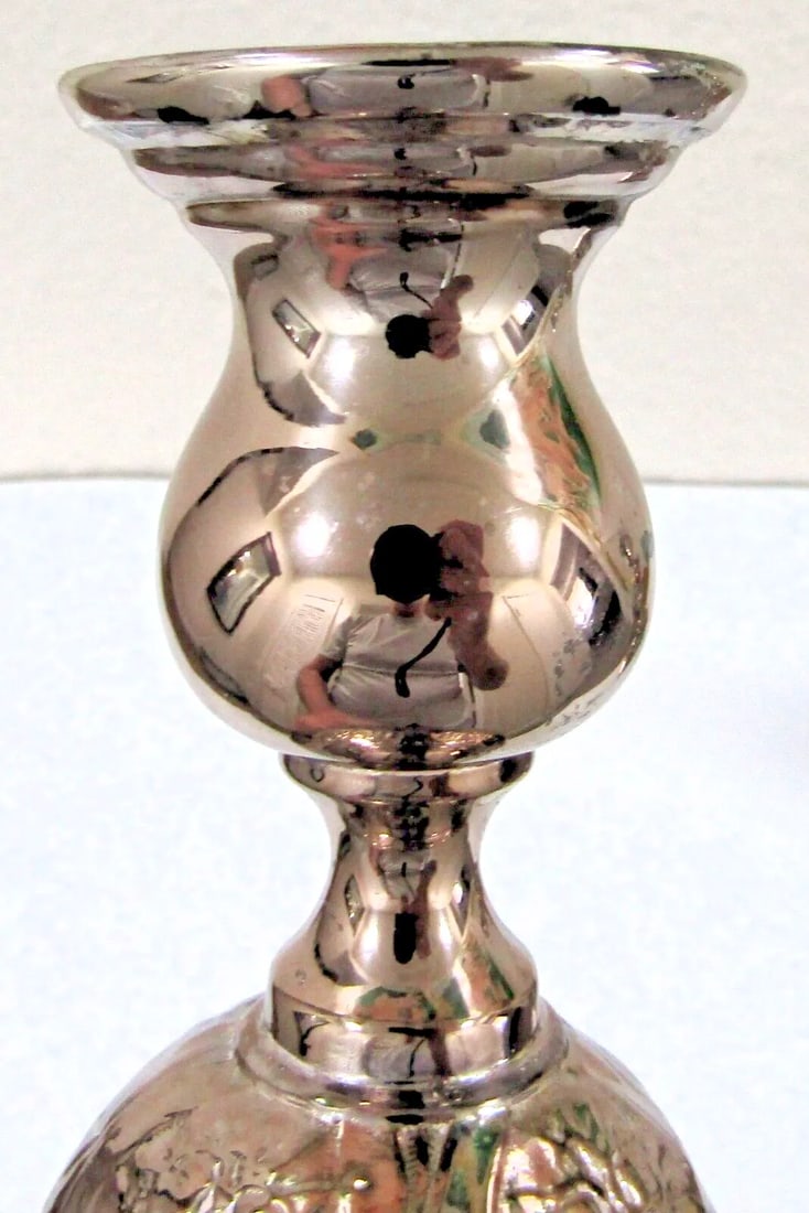 Antique Fraget N Plaque Sabbath Candlesticks 19th Century Judaica, a Pair - 3