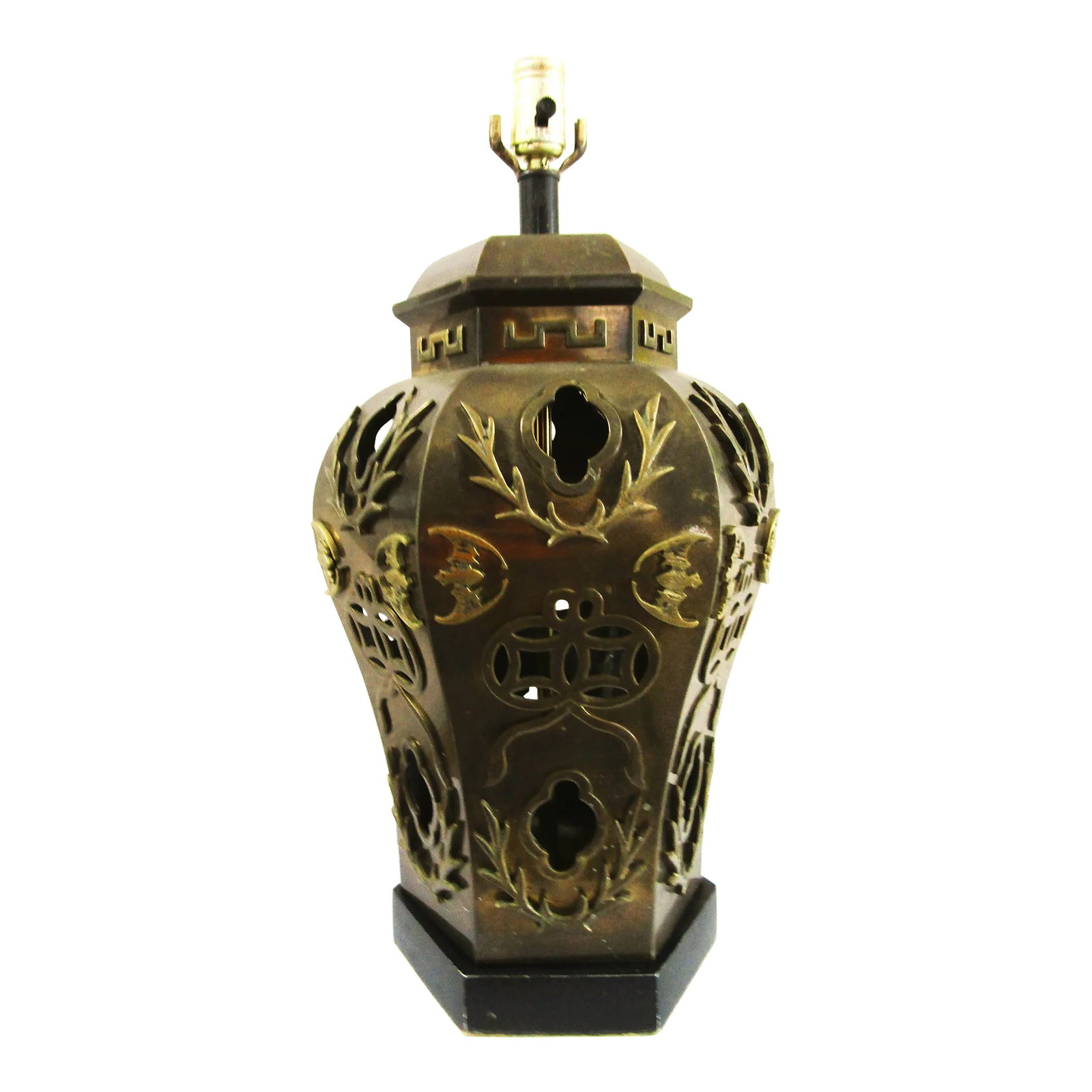 1950s Hollywood Regency Morris Greenspan Pierced Brass Chinoiserie Octagon Table Lamp (1 of 9)