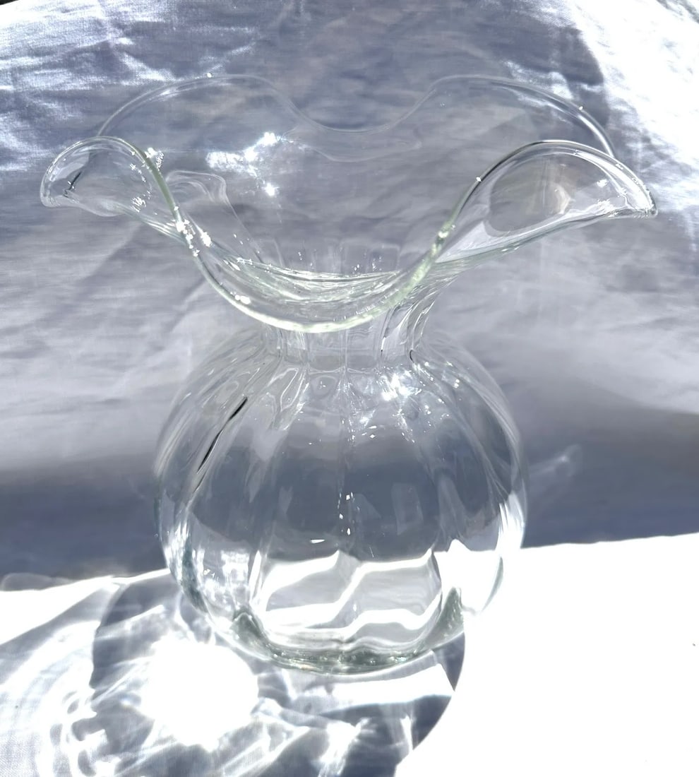 Vintage Lancel Paris Blown Glass Hibiscus Flower Vase - 3