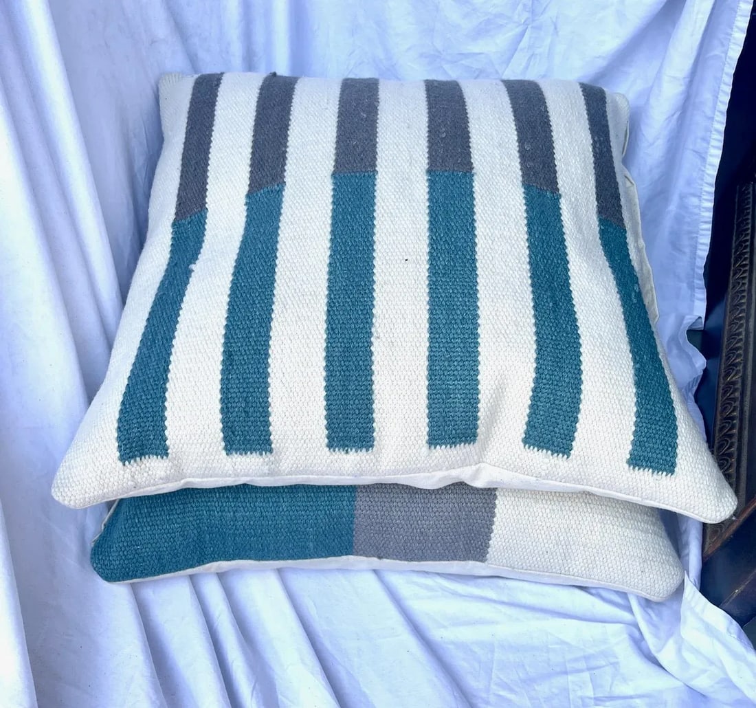Pair of Ethan Allen Kilim Striped Pillows - 3
