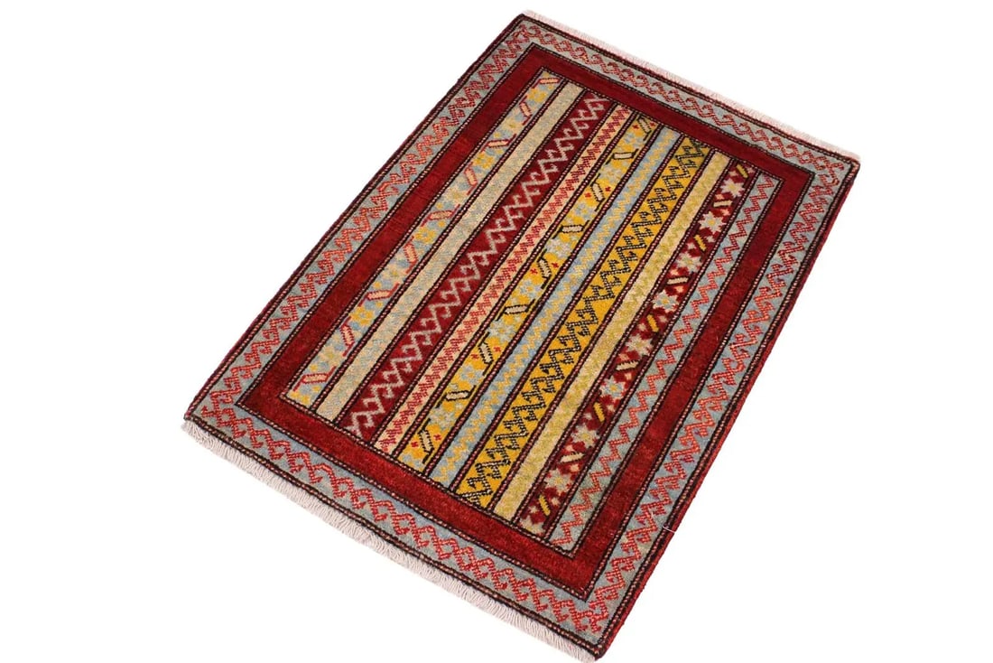 1990s Shabby Chic Tribal Khurgeen Red/Gray Wool Rug - 2'0 X 2'1 - 2