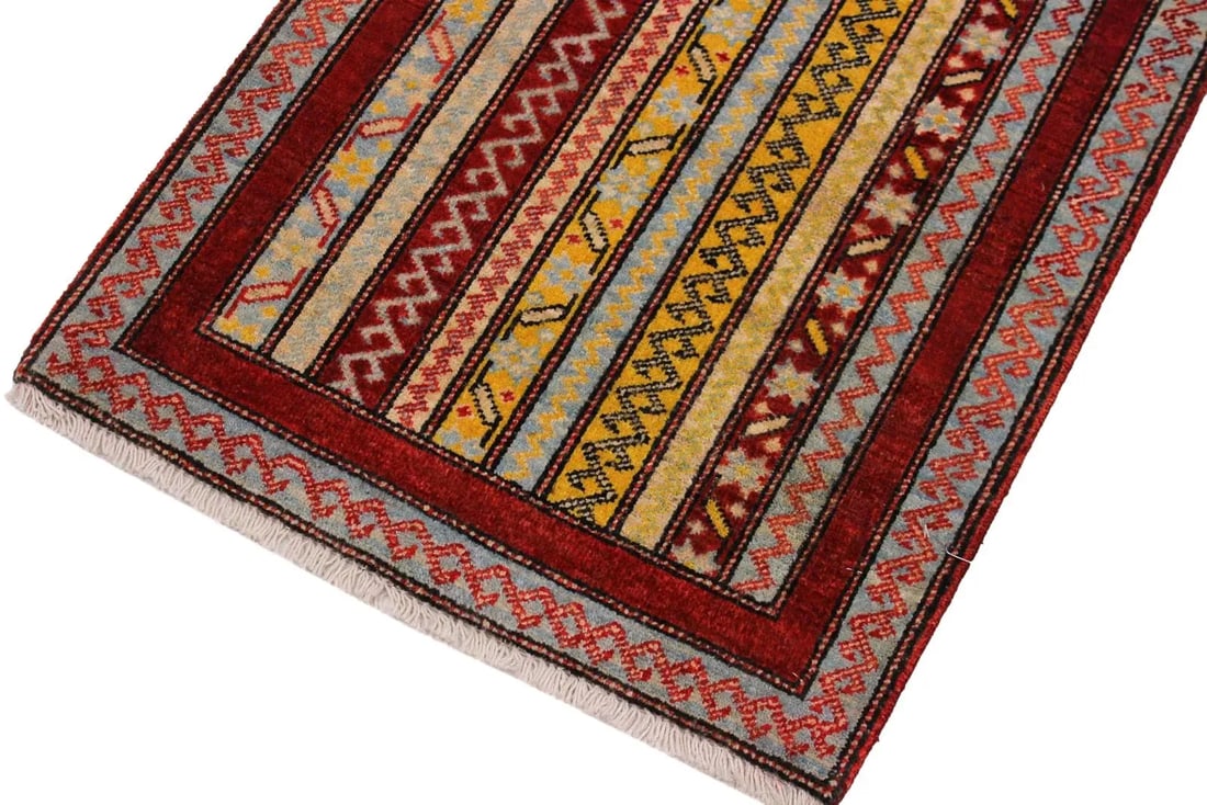 1990s Shabby Chic Tribal Khurgeen Red/Gray Wool Rug - 2'0 X 2'1 - 3