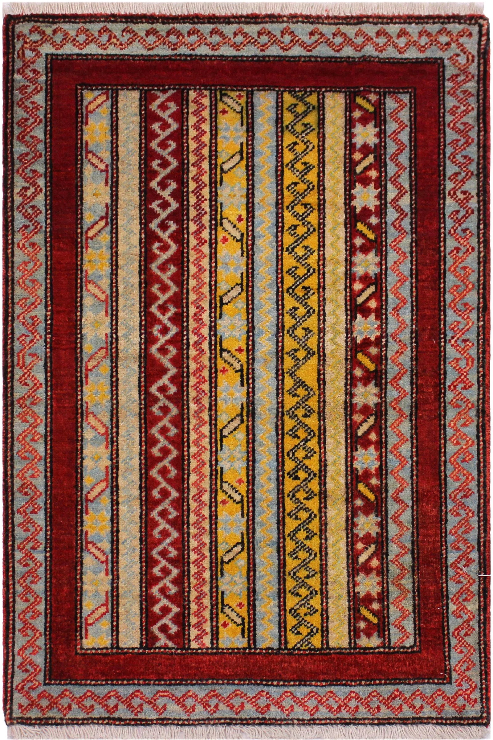1990s Shabby Chic Tribal Khurgeen Red/Gray Wool Rug - 2'0 X 2'1 - 9