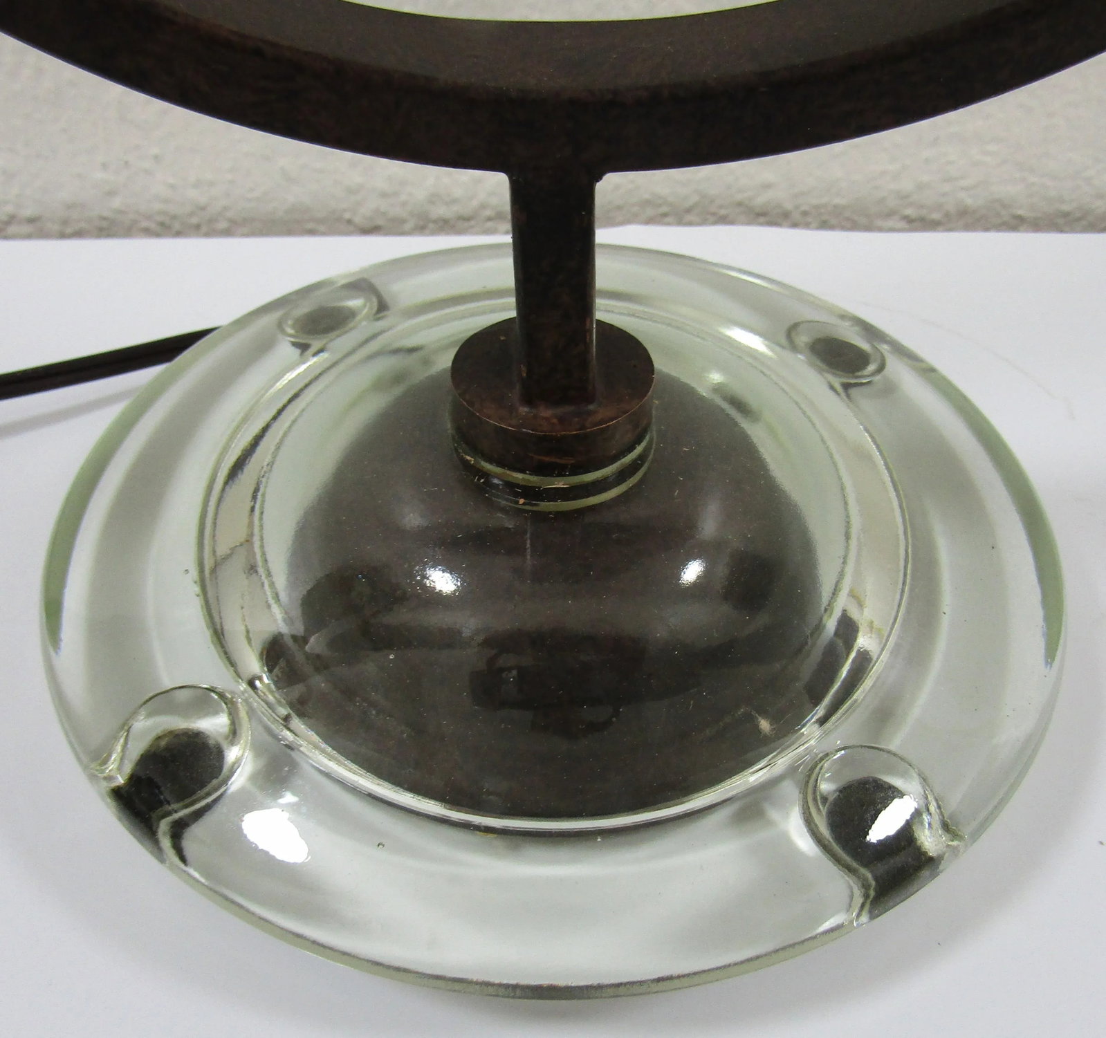 1990s Curled Iron Thick Glass Base Dual Table Lamp With Alabaster Shade - 9