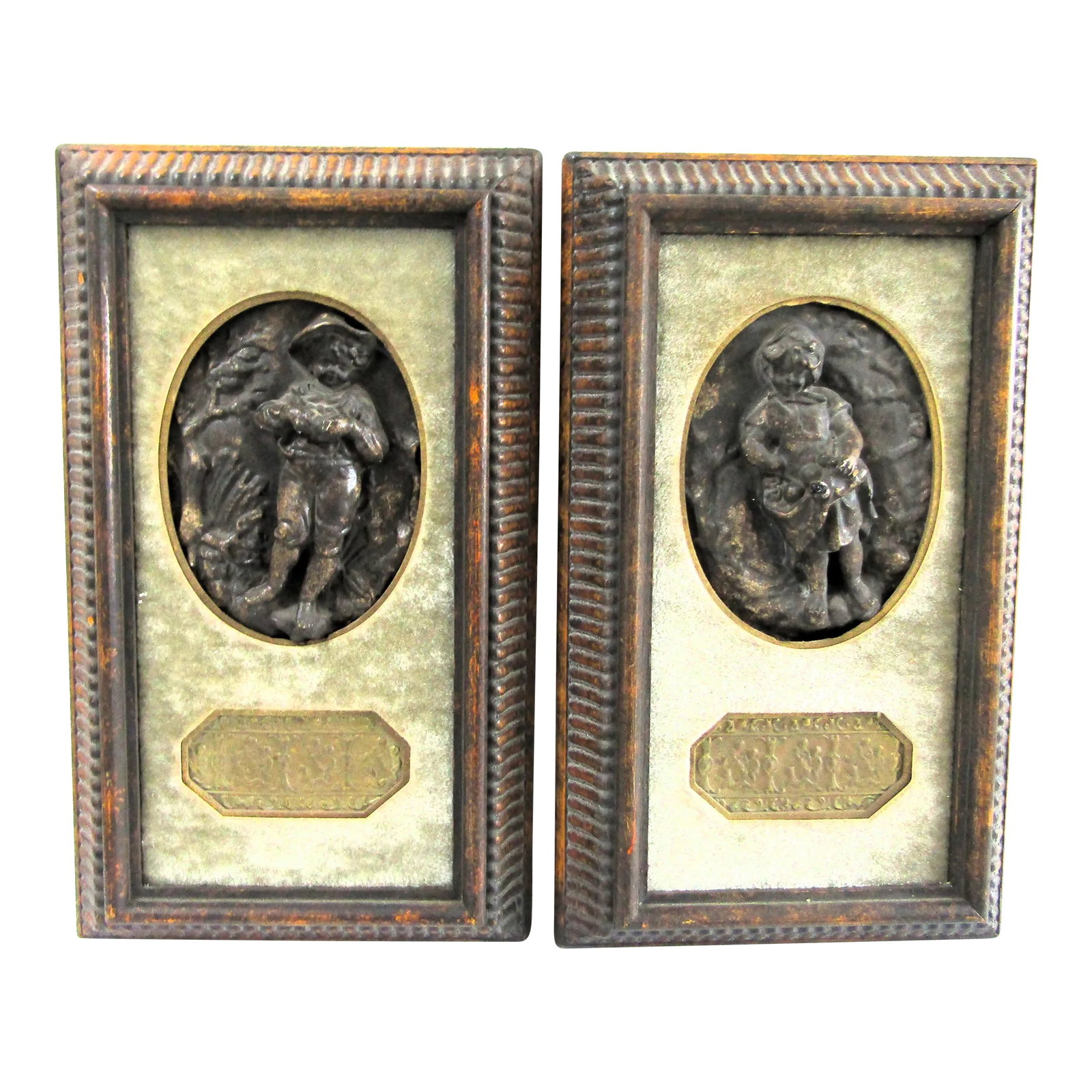 Pair of 1920s Antique Hal Kramer Co Chicago Londres 1757 3d Figurine Framed Wall Art: Antique Hal Kramer Co Chicago Londres 1757 3d Girl Figurine Framed Wall Art Each measures 7 1/4" wide, 2" deep and 12" tall. Condition: Alterations: Original Condition Unaltered Imperfections: Some
