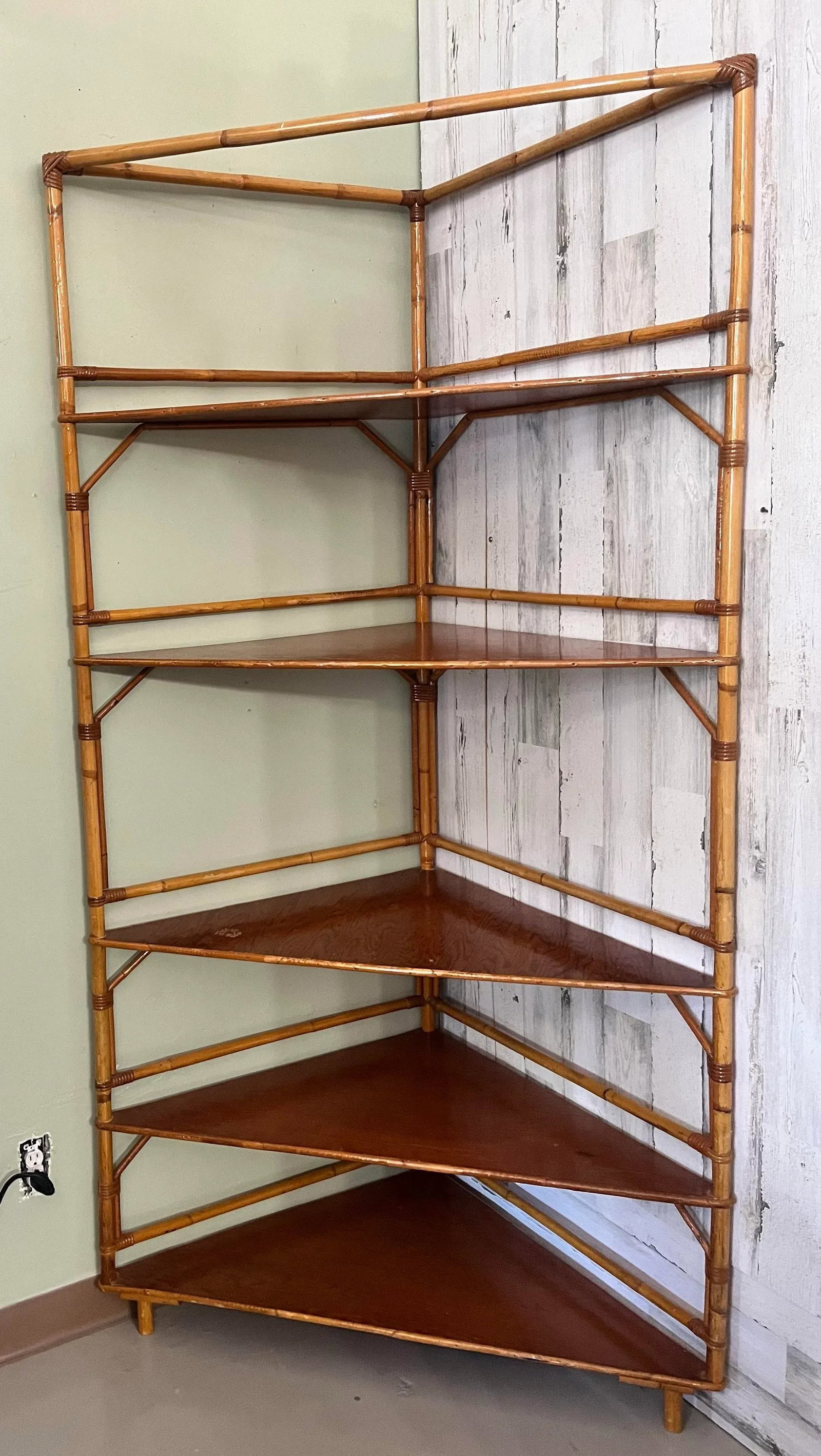 1960s Vintage Bamboo 5 Tier Corner Shelf Unit - 3
