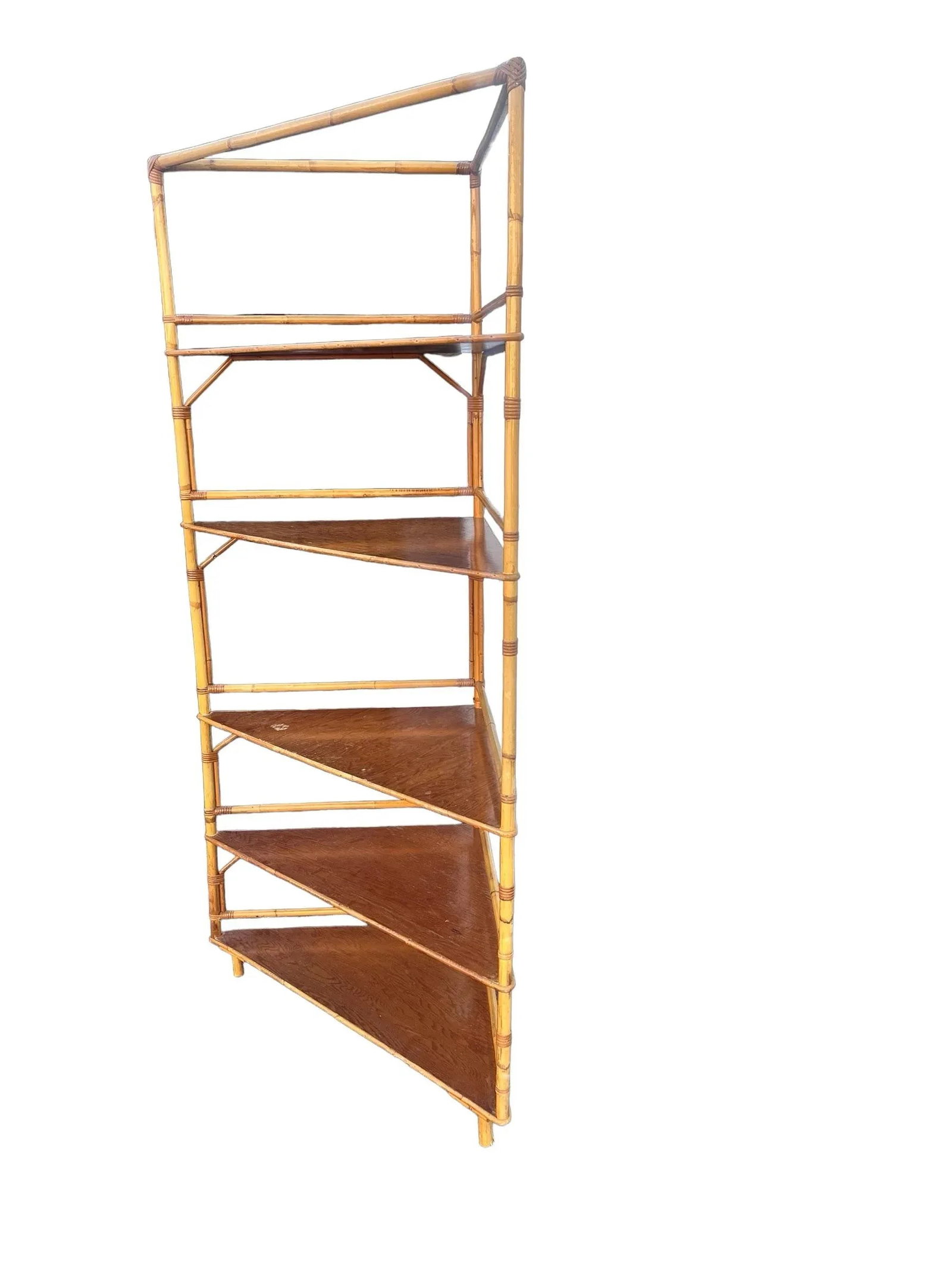 1960s Vintage Bamboo 5 Tier Corner Shelf Unit - 4