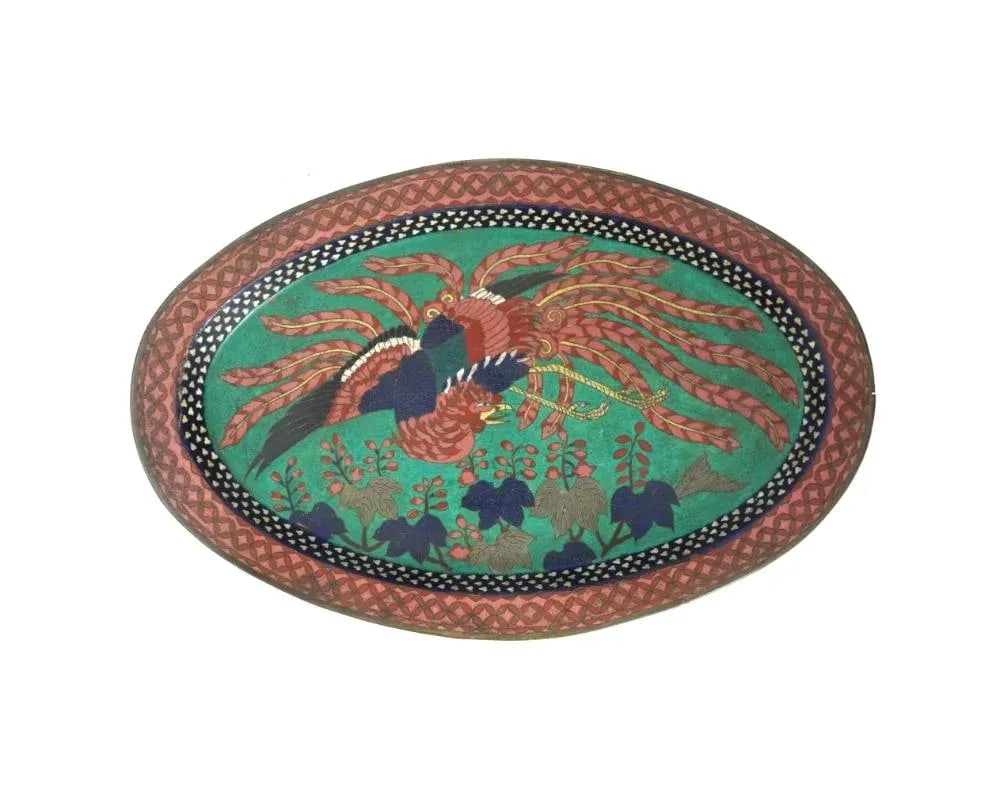 Antique Early Meiji Japanese Cloisonne Phoenix Bird Tray - 3